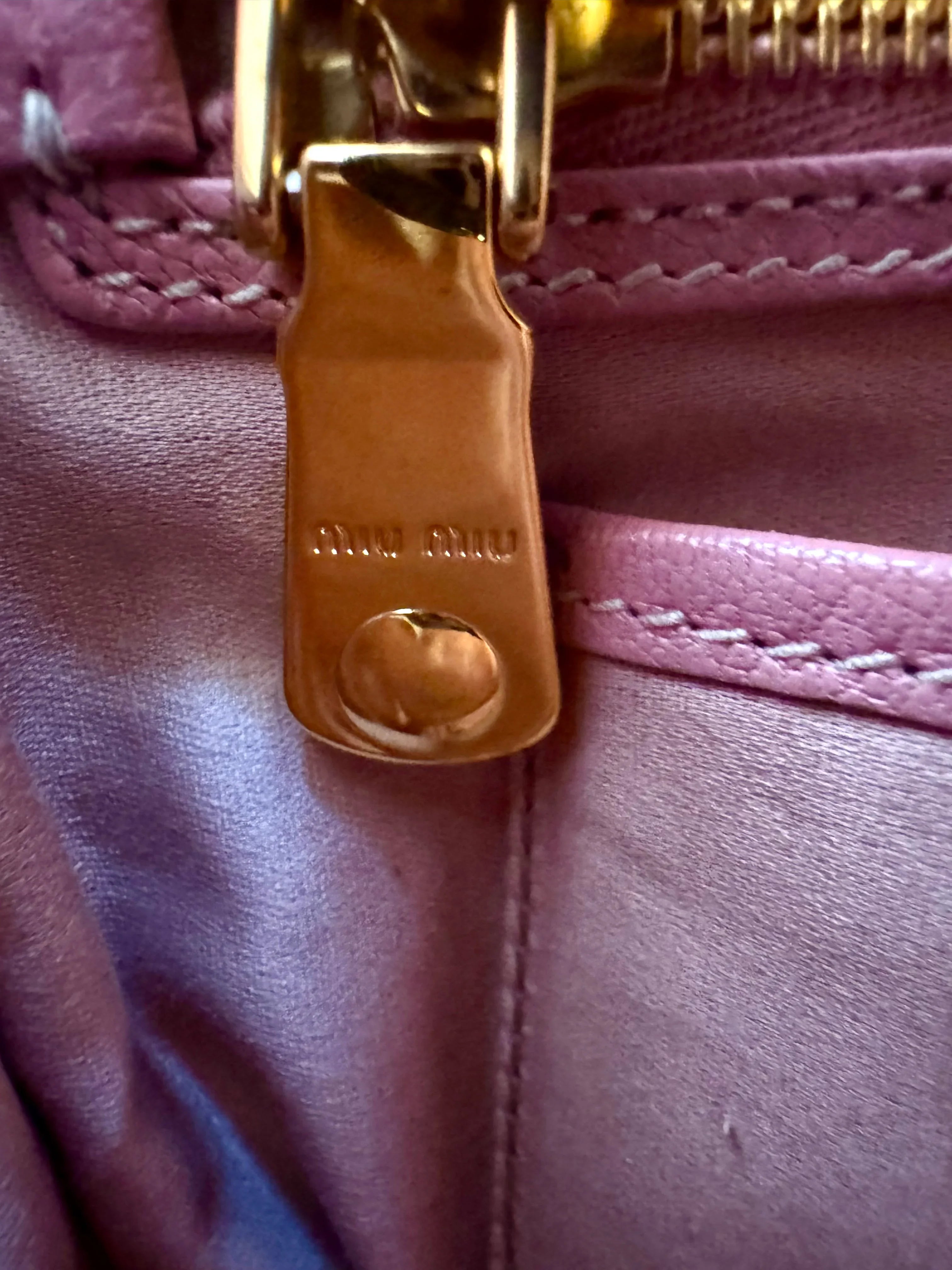 Miu Miu Goatskin Madras Shopping Crossbody Tote Bag Pink - Lost Designer