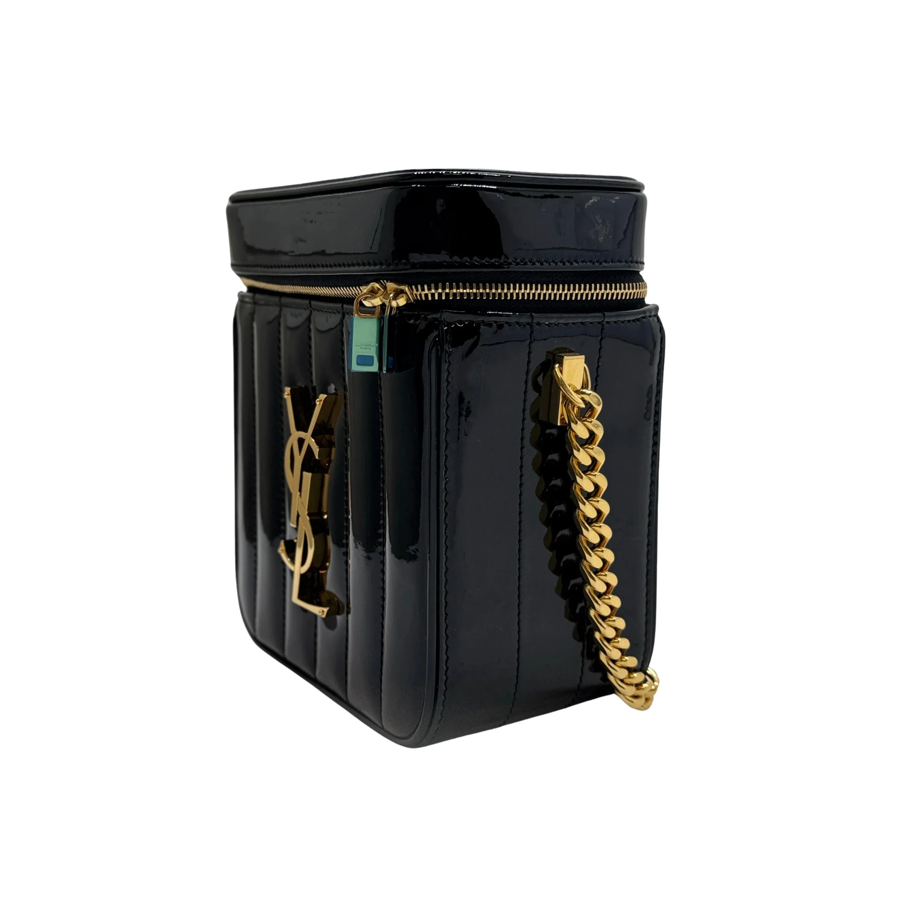 Saint Laurent Patent Matelasse Vicky Vanity Crossbody Bag Black - Lost Designer