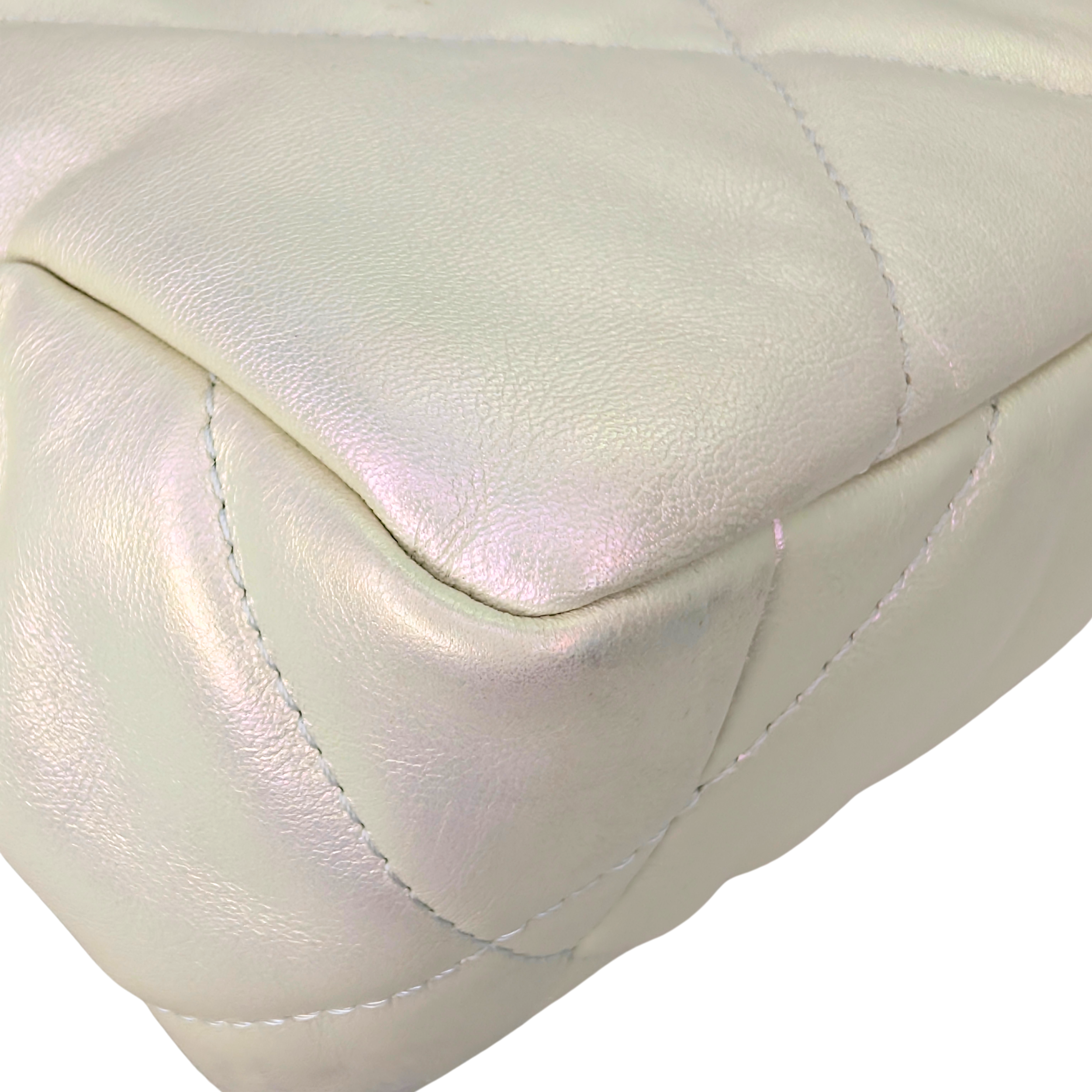 Chanel 19 Medium Calfskin Flap Iridescent White