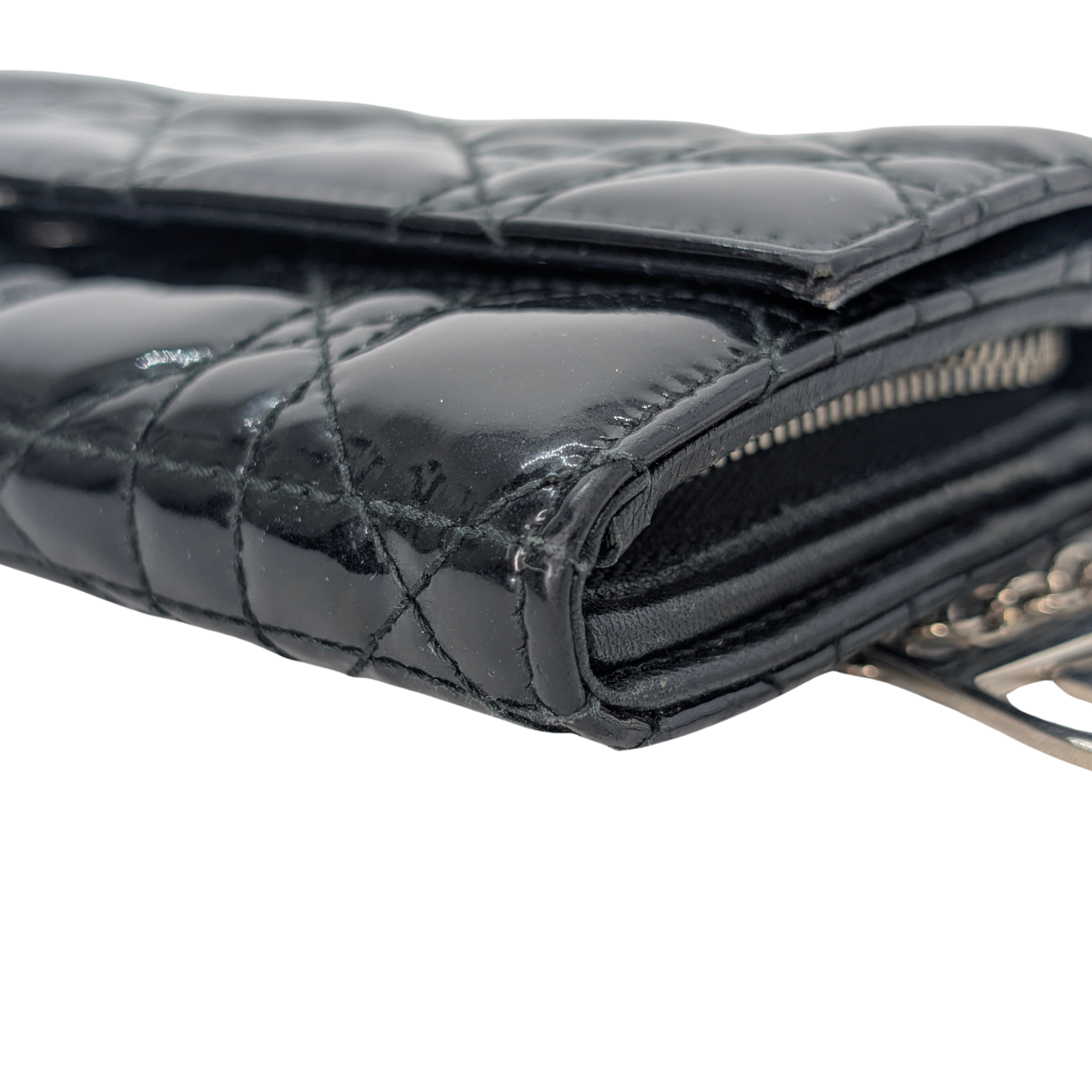 Dior Patent Leather Long Wallet With Chain Black