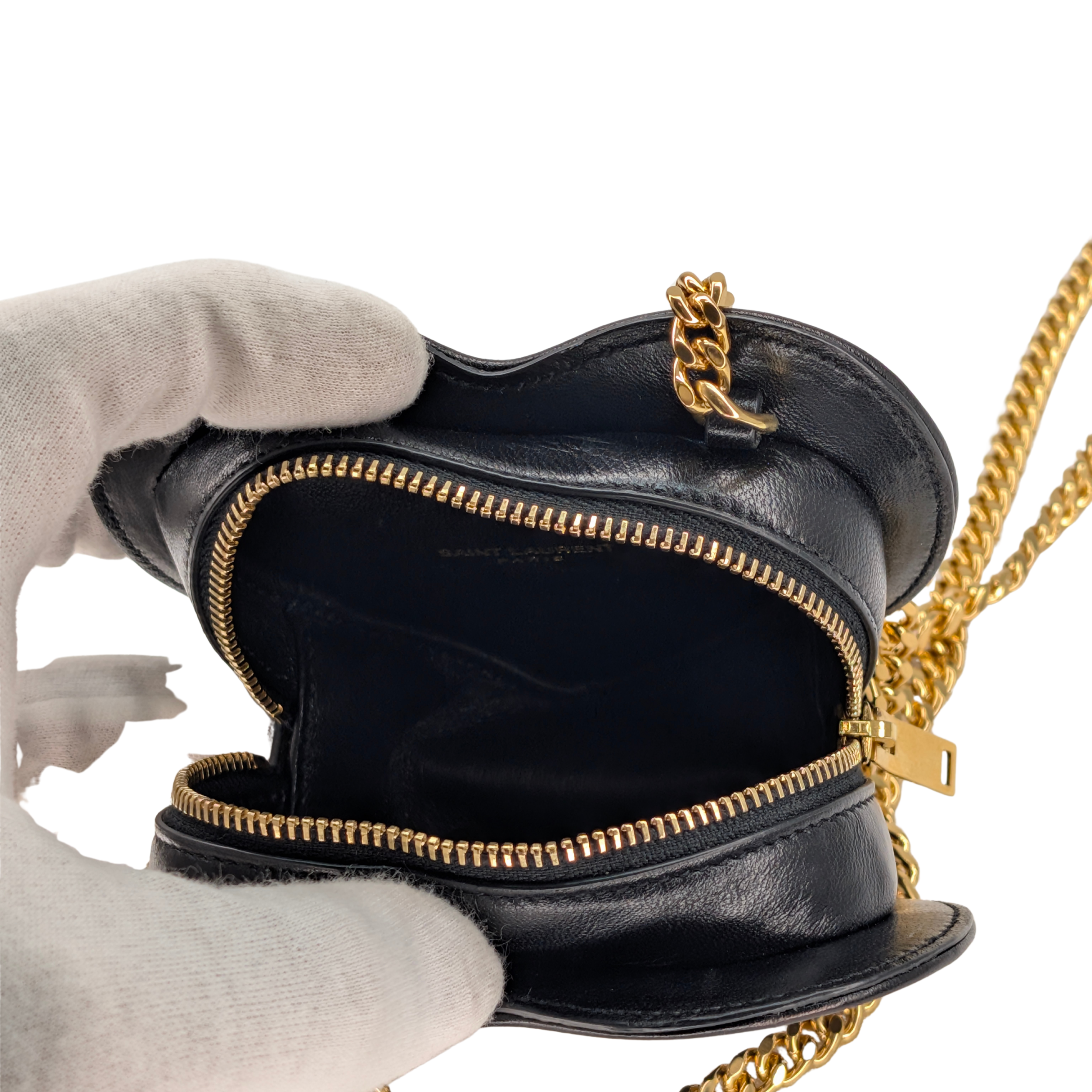 Saint Laurent Mini Love Heart Leather Crossbody Bag Black