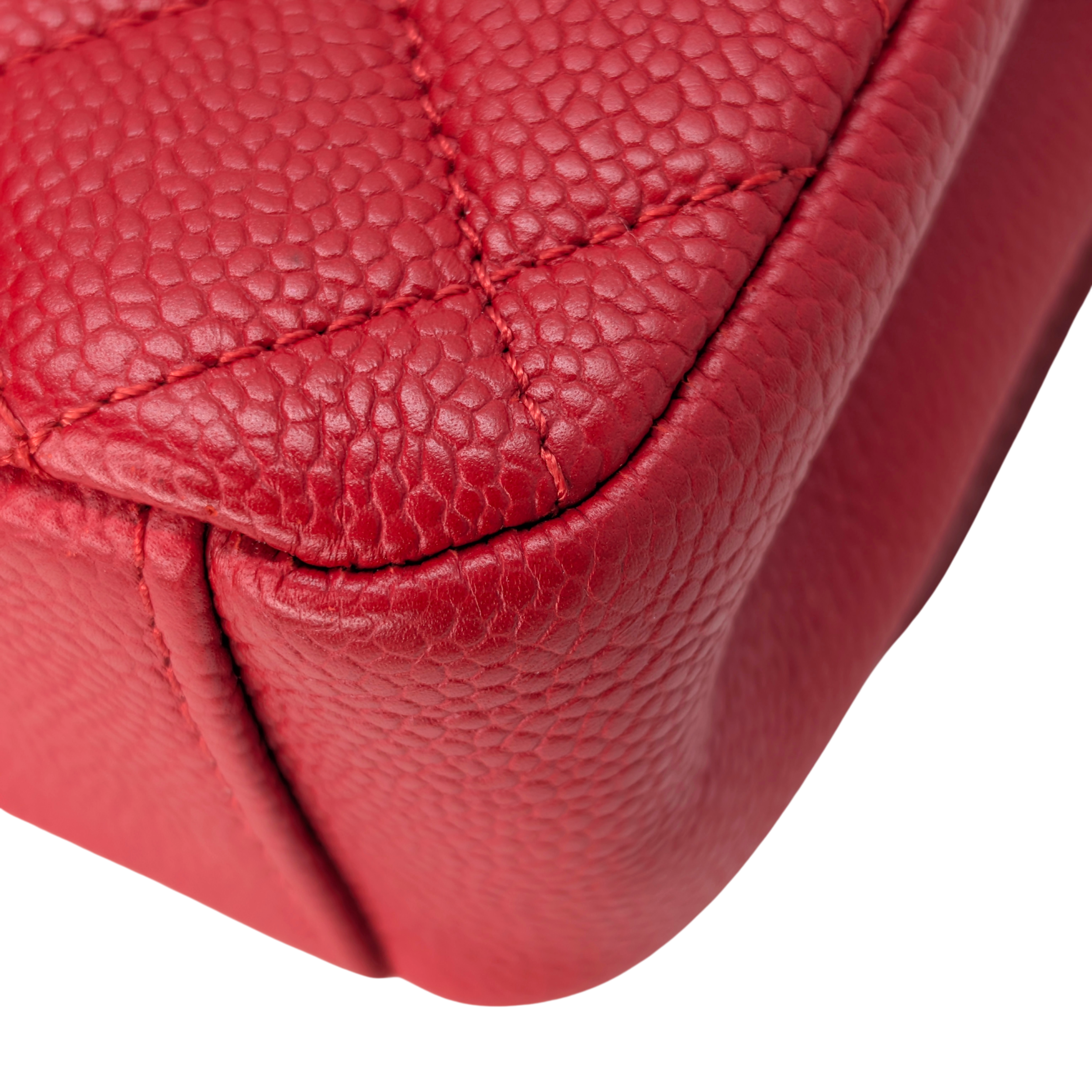 Chanel Medium CC Quilted Caviar Filigree Flap Bag Red