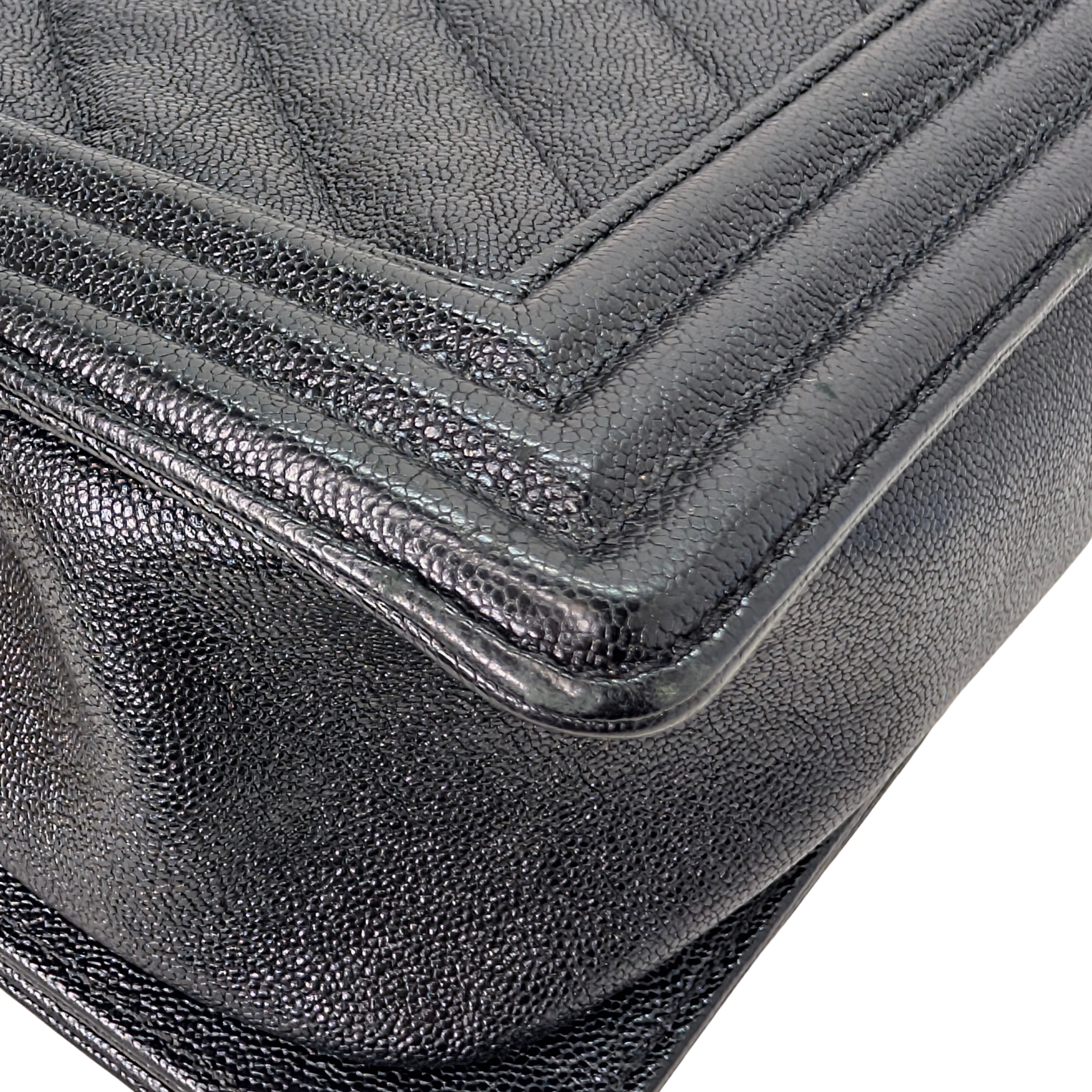 Chanel Old Medium Boy Bag Chevron Caviar Black GHW