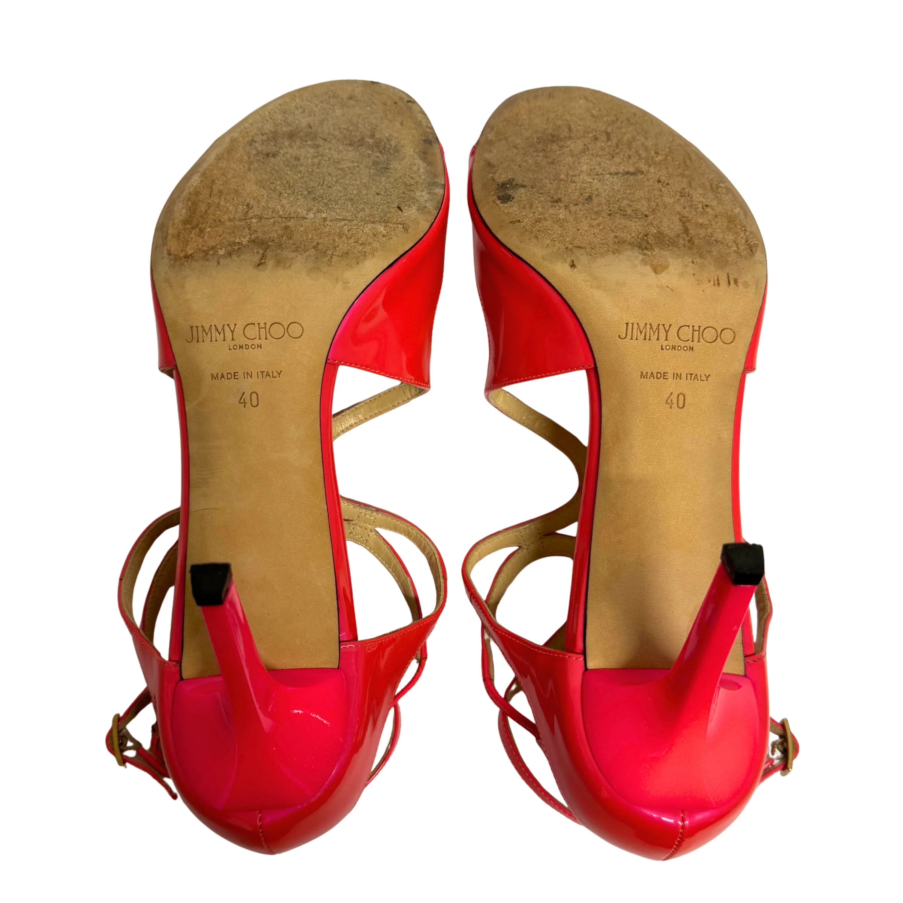 Jimmy Choo Lang 100 Patent Leather Sandals Pumps Neon Pink size 40 - Lost Designer