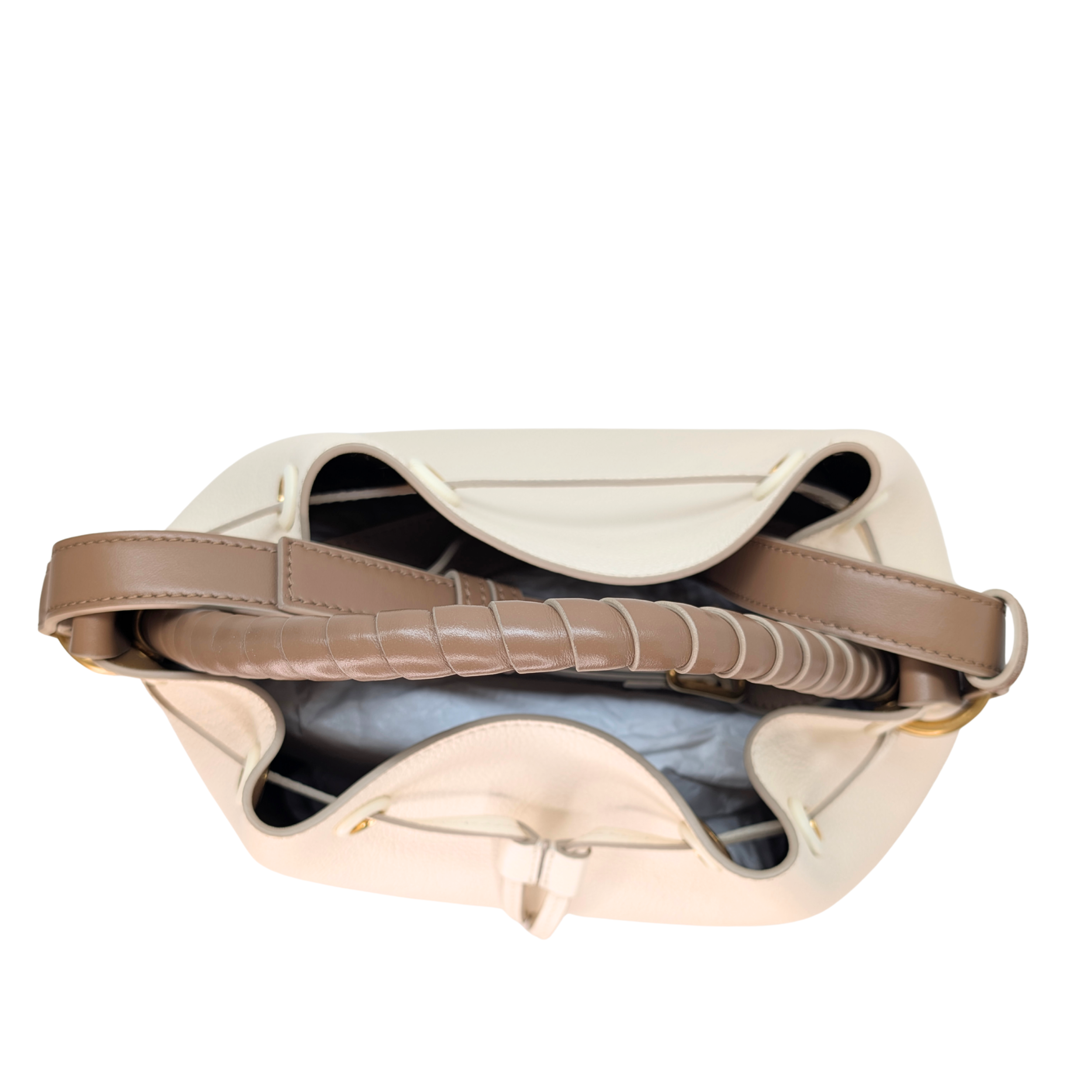 Grained Calfskin Marcie Bucket Bag Misty Ivory White