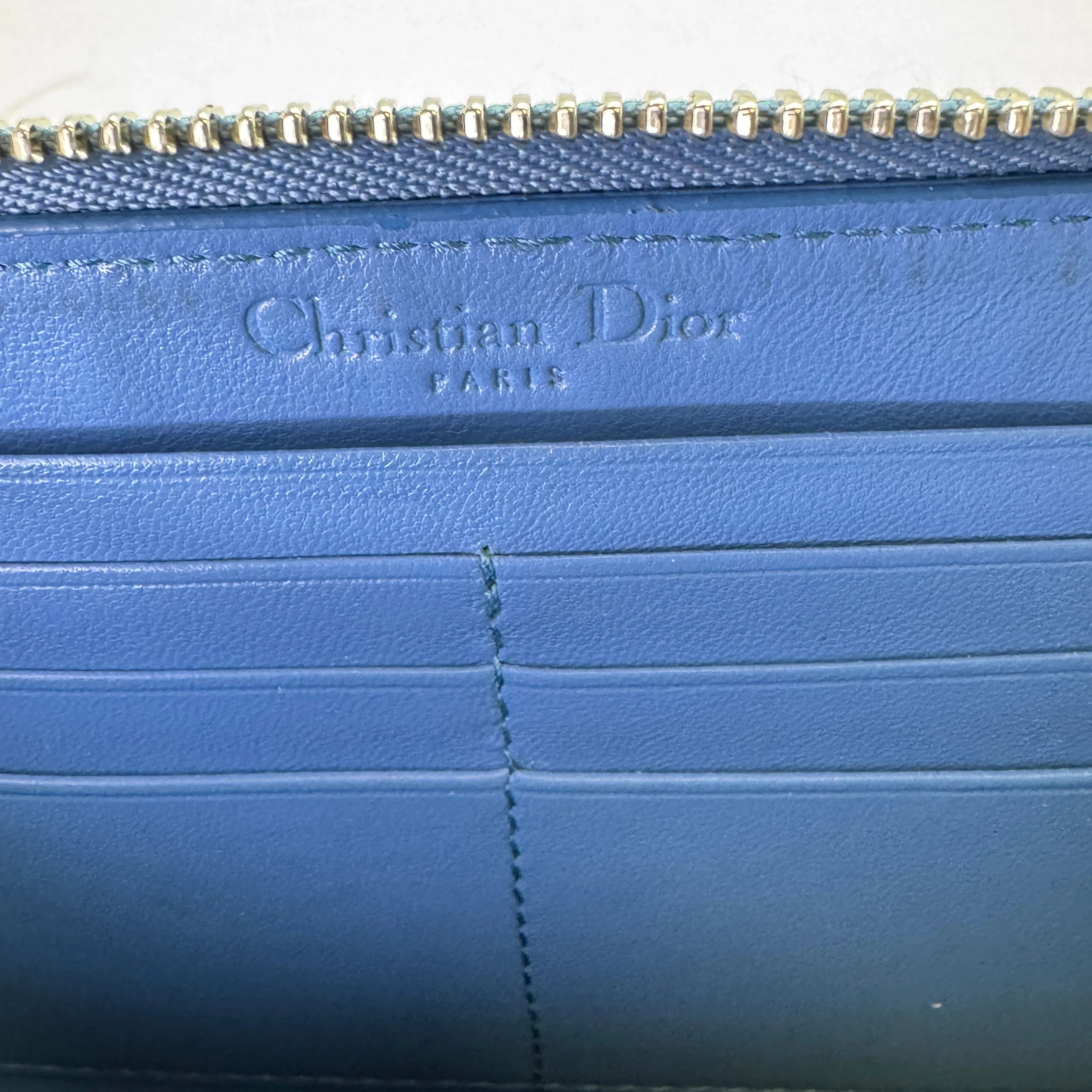 Dior Lambskin Cannage Wallet Blue - Lost Designer
