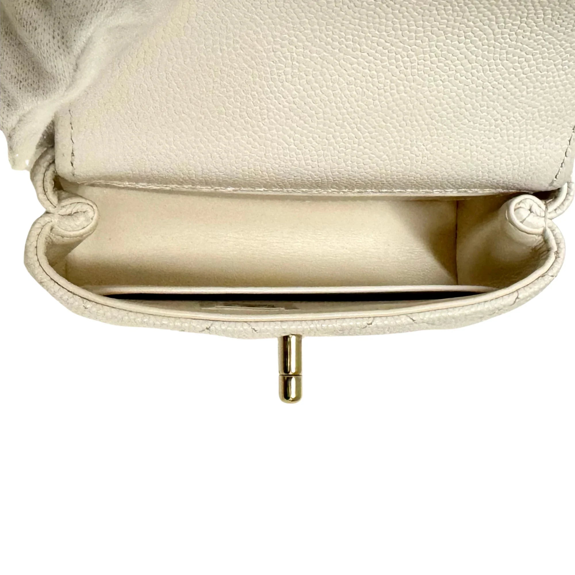 Chanel Micro Coco Handle Bag in White Caviar Leather - Lost Designer