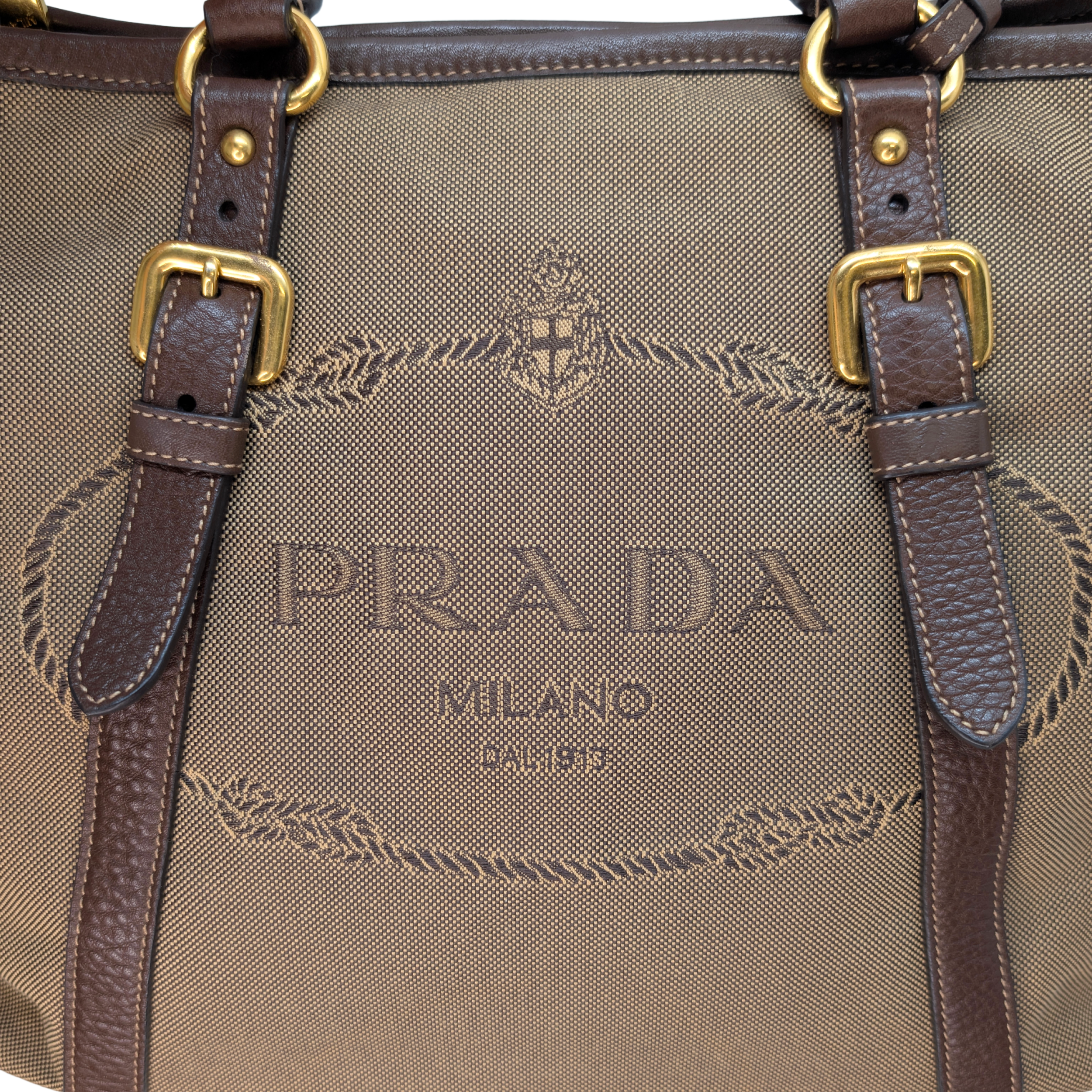 Prada Logo Jacquard Tote Bag Brown