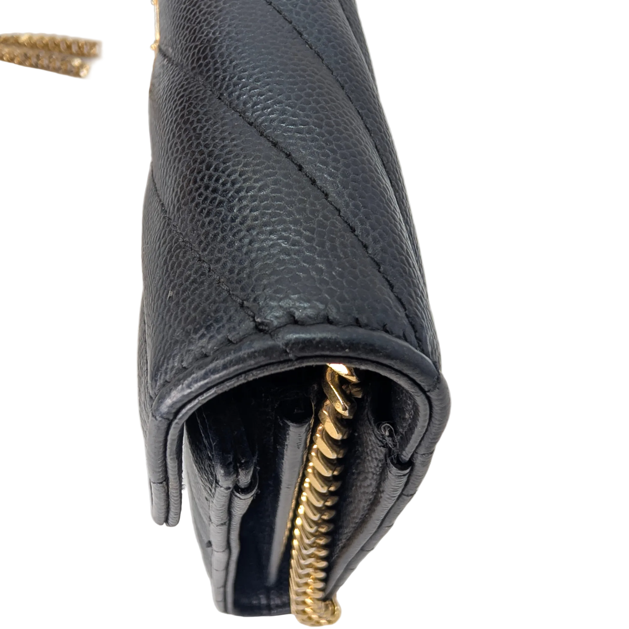 Saint Laurent Cassandre Envelope Chain Wallet Black