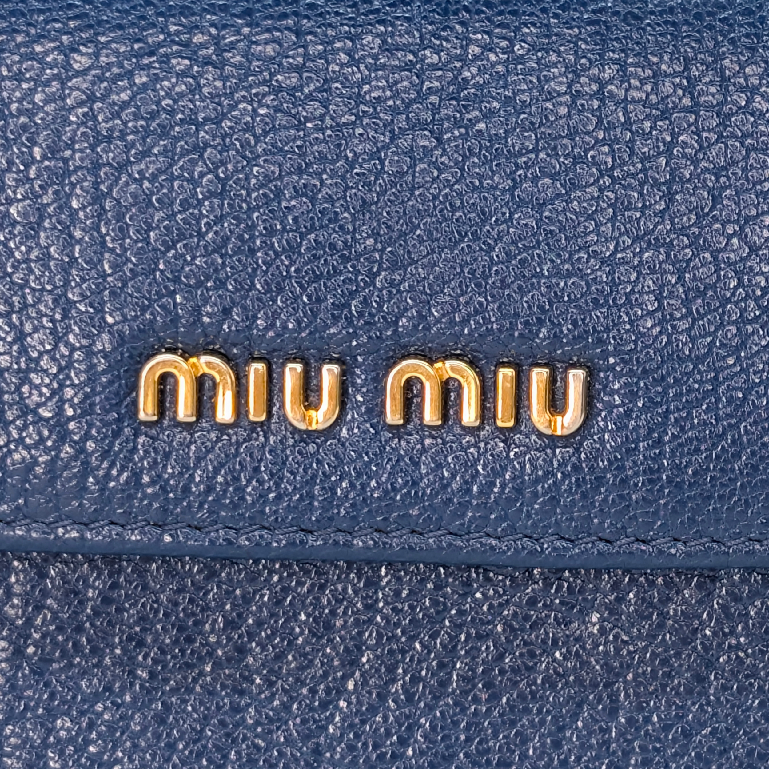 Miu Miu Madras Flap Long Wallet Leather Blue