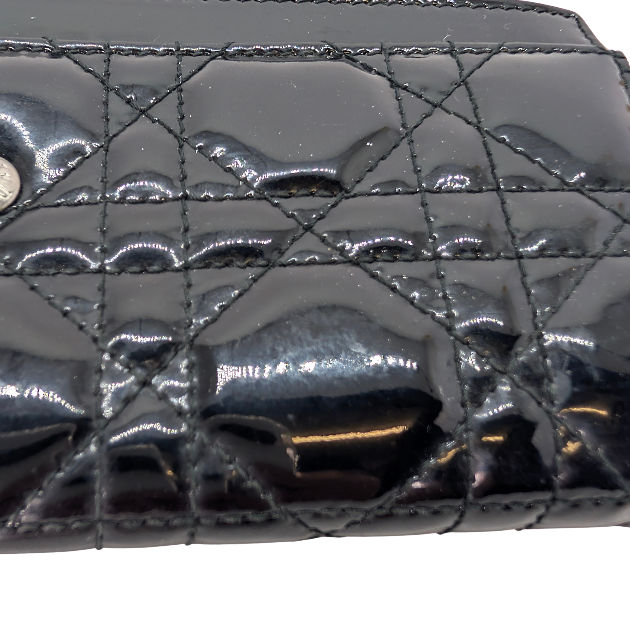Dior Patent Leather Long Wallet With Chain Black