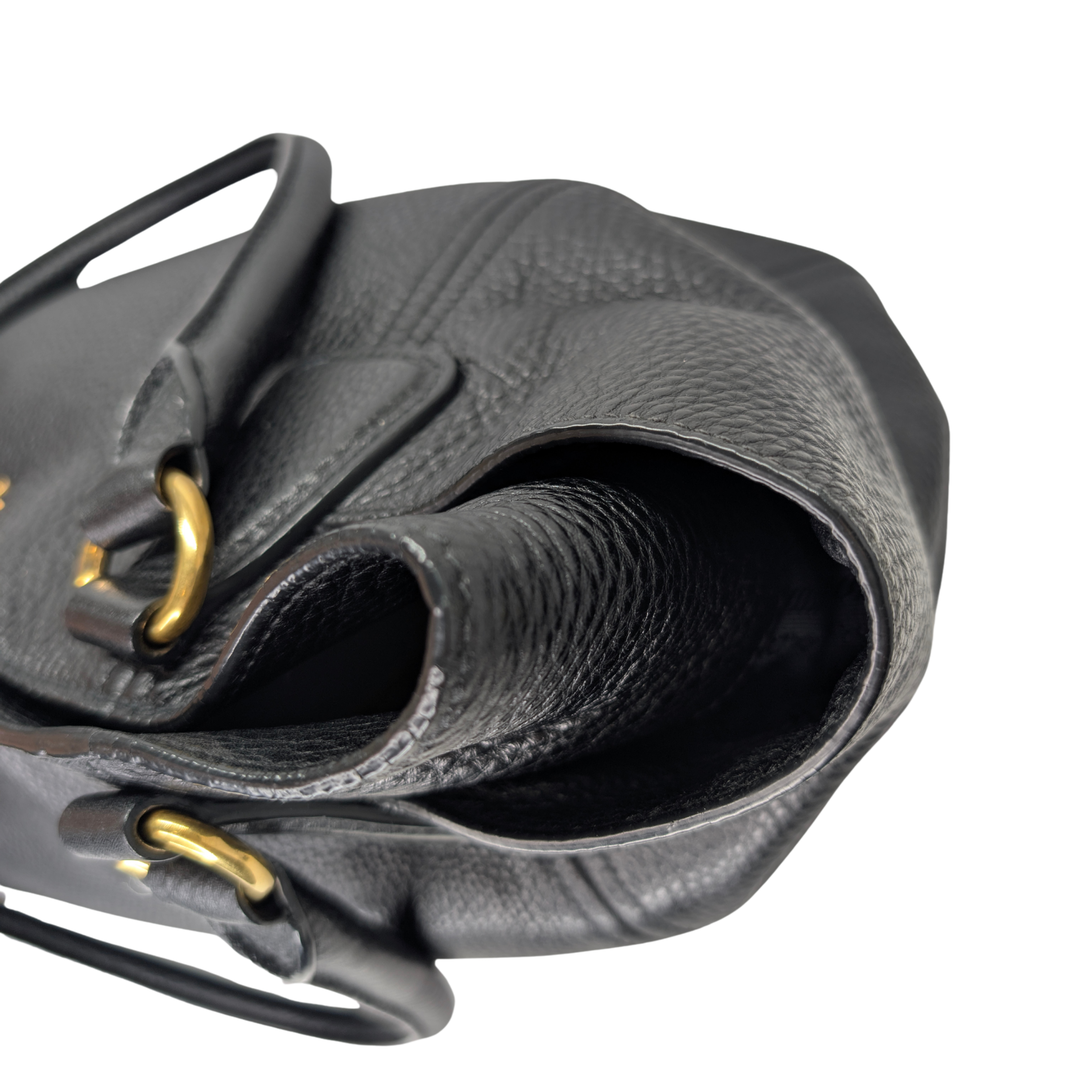 Prada Vitello Daino Side Pocket Leather Tote Bag Black