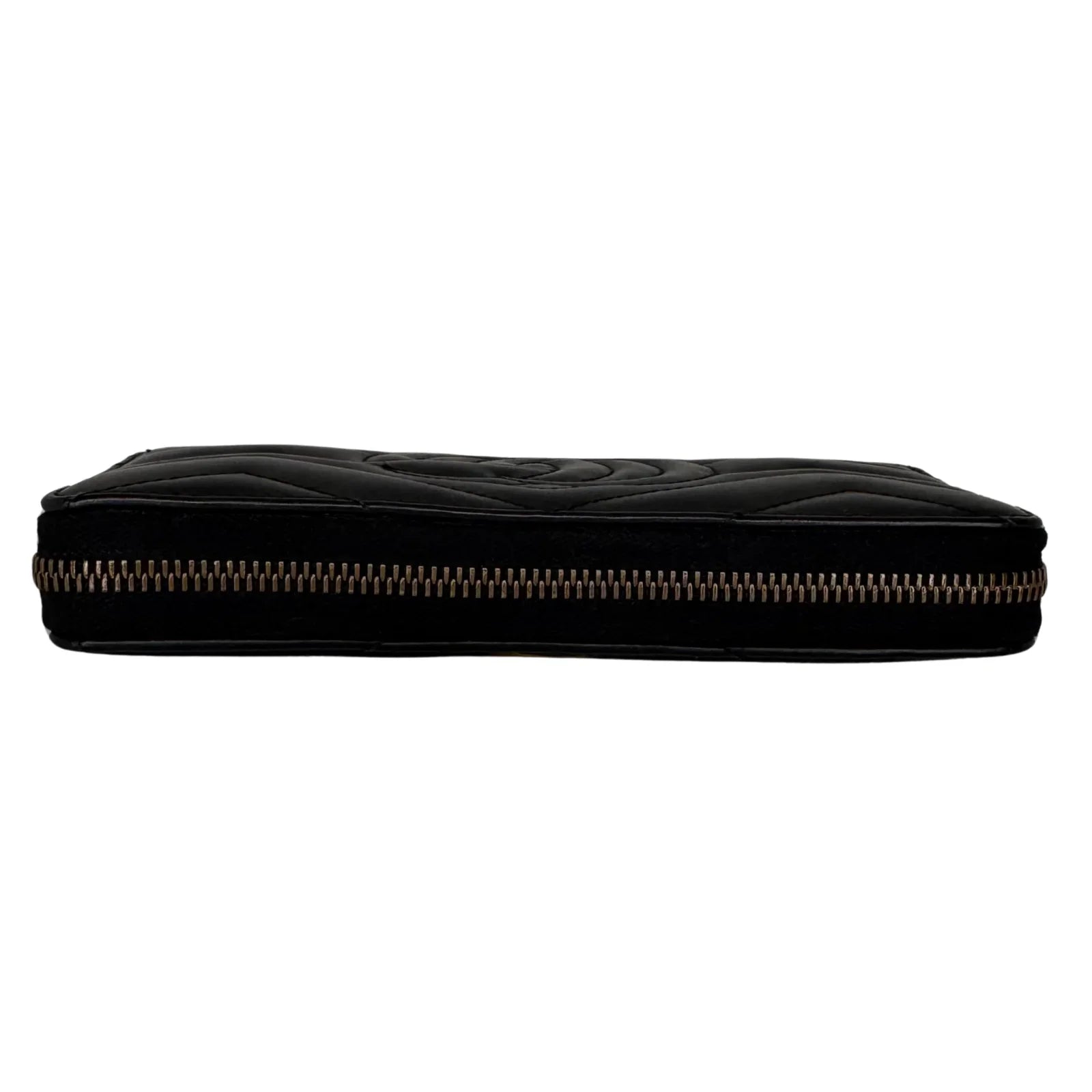 Gucci GG Marmont Zip-Around Long Wallet Black Matelassé Chevron Leather - Lost Designer