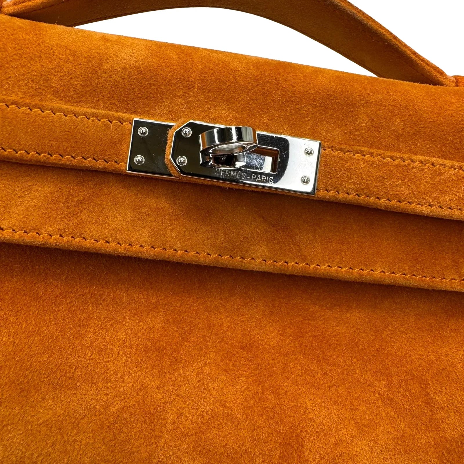 Hermès Kelly Pochette Orange H Veau Doblis Suede PWH ☐ I Stamp - Lost Designer
