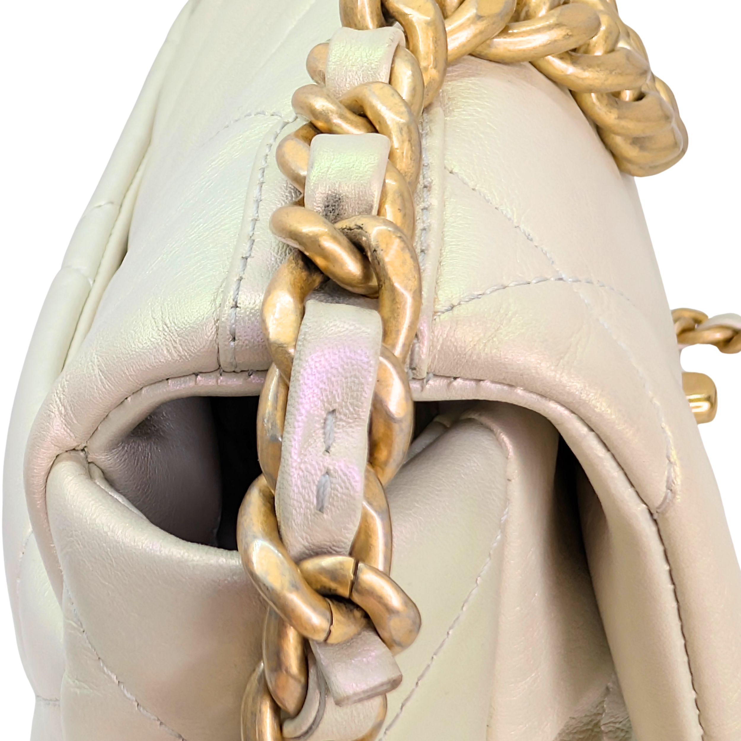 Chanel 19 Medium Calfskin Flap Iridescent White
