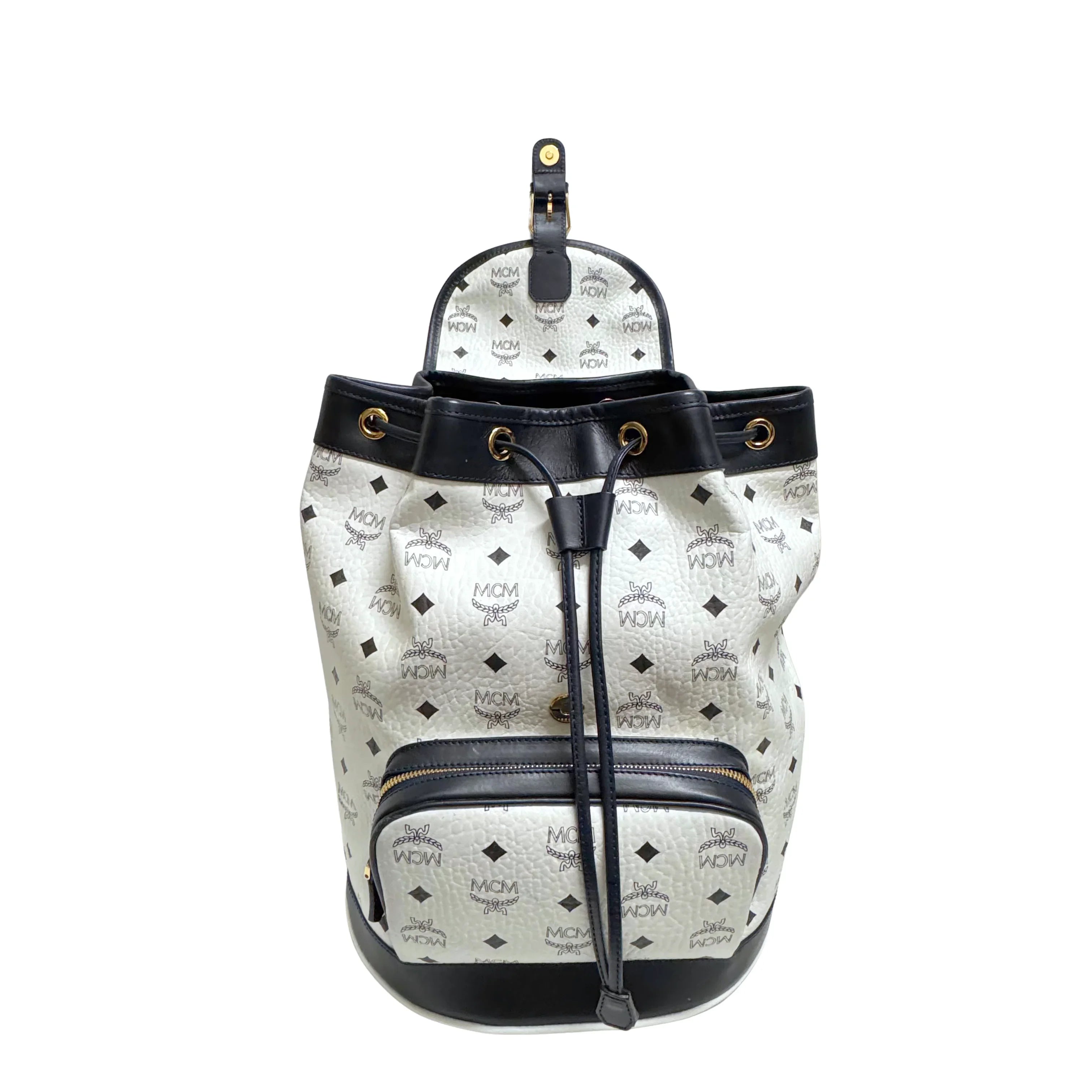 MCM Heritage Drawstring Backpack White - Lost Designer