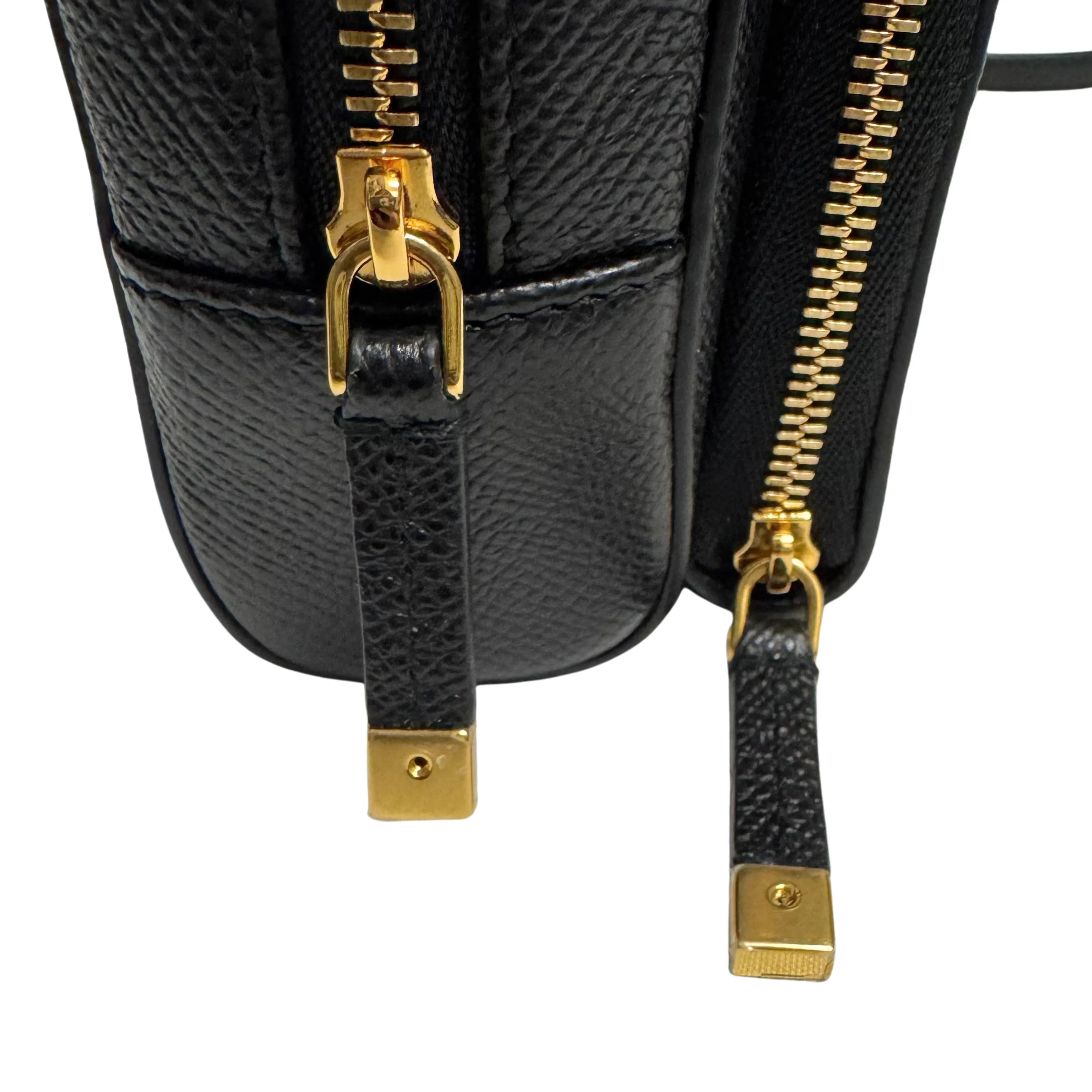 Christian Dior Caro Grained Leather Double Pouch Crossbody Bag Black - Lost Designer