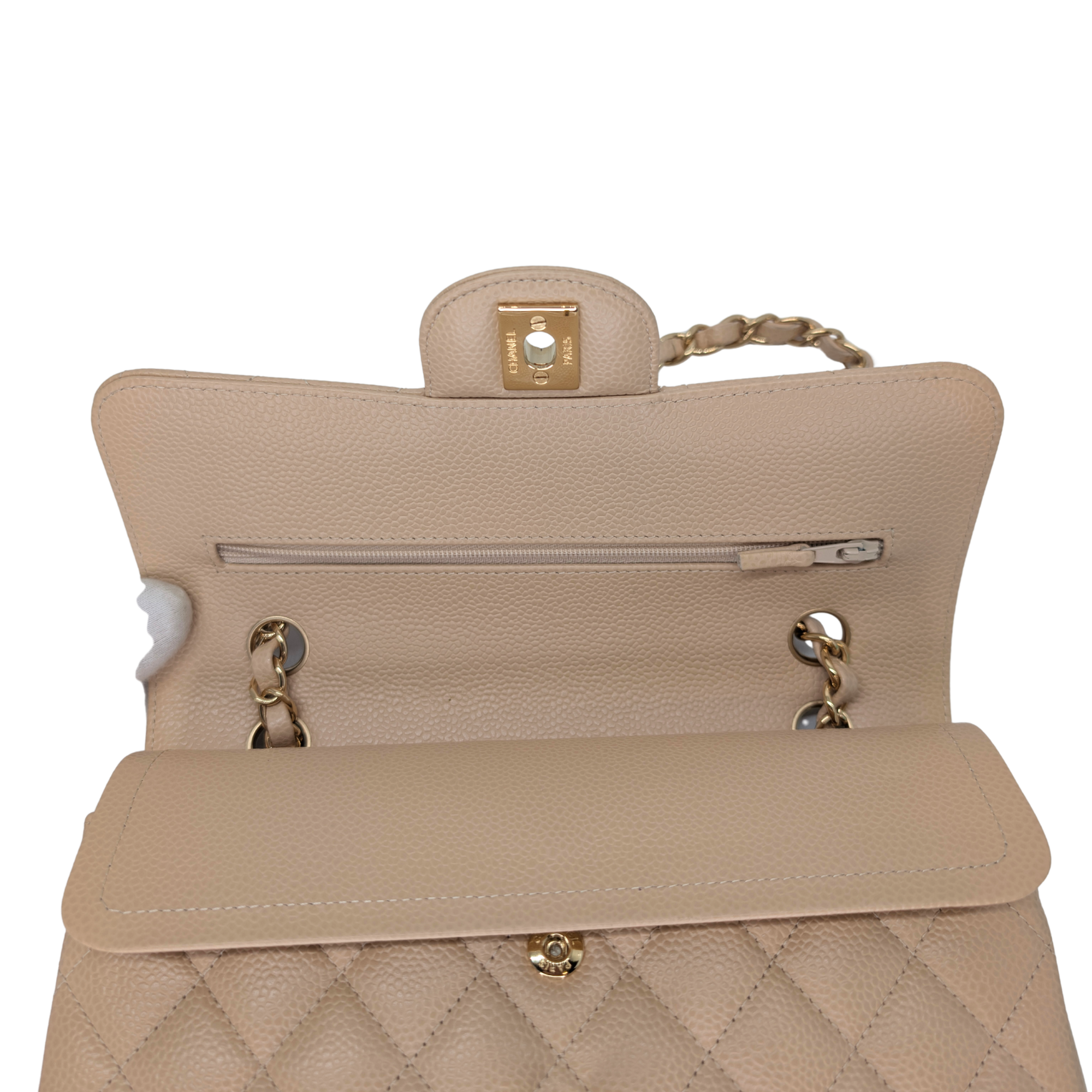 Chanel Classic Flap Small Caviar 2022 Microchip Shoulder Bag Beige