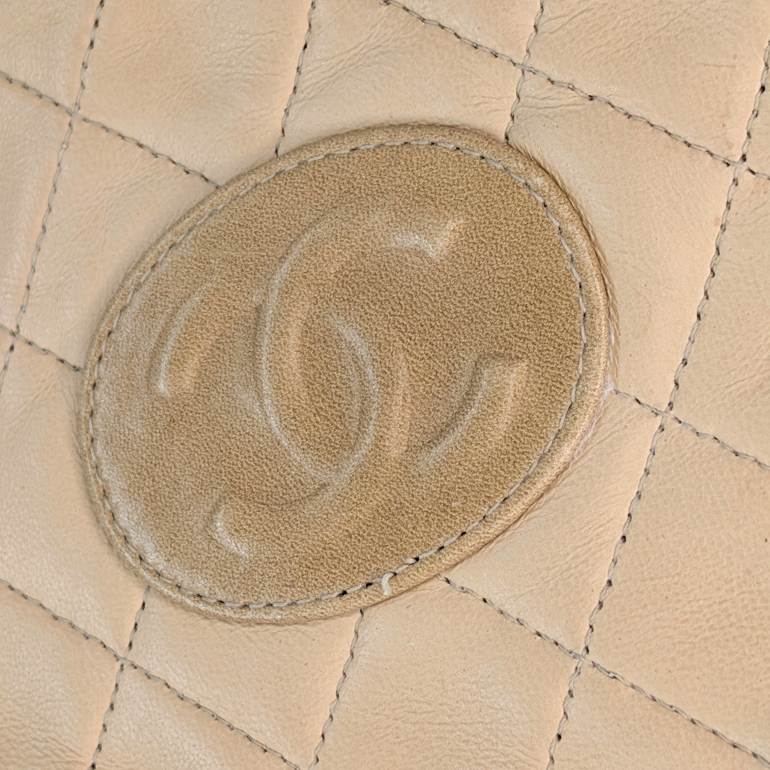 Chanel CC Vintage Quilted Flat Tote Bag Beige