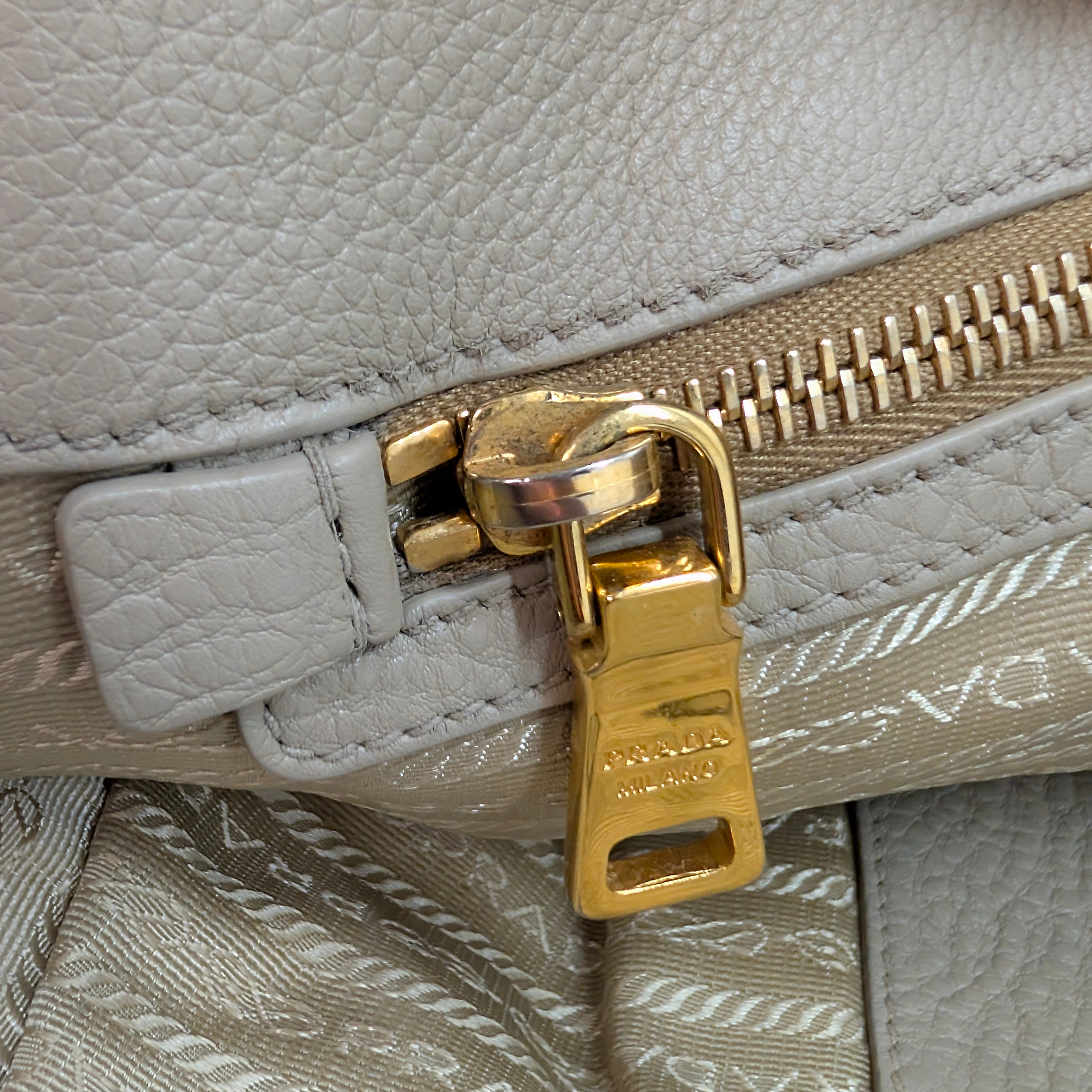 Prada Pomice Vitello Daino Leather Tote Bag Beige