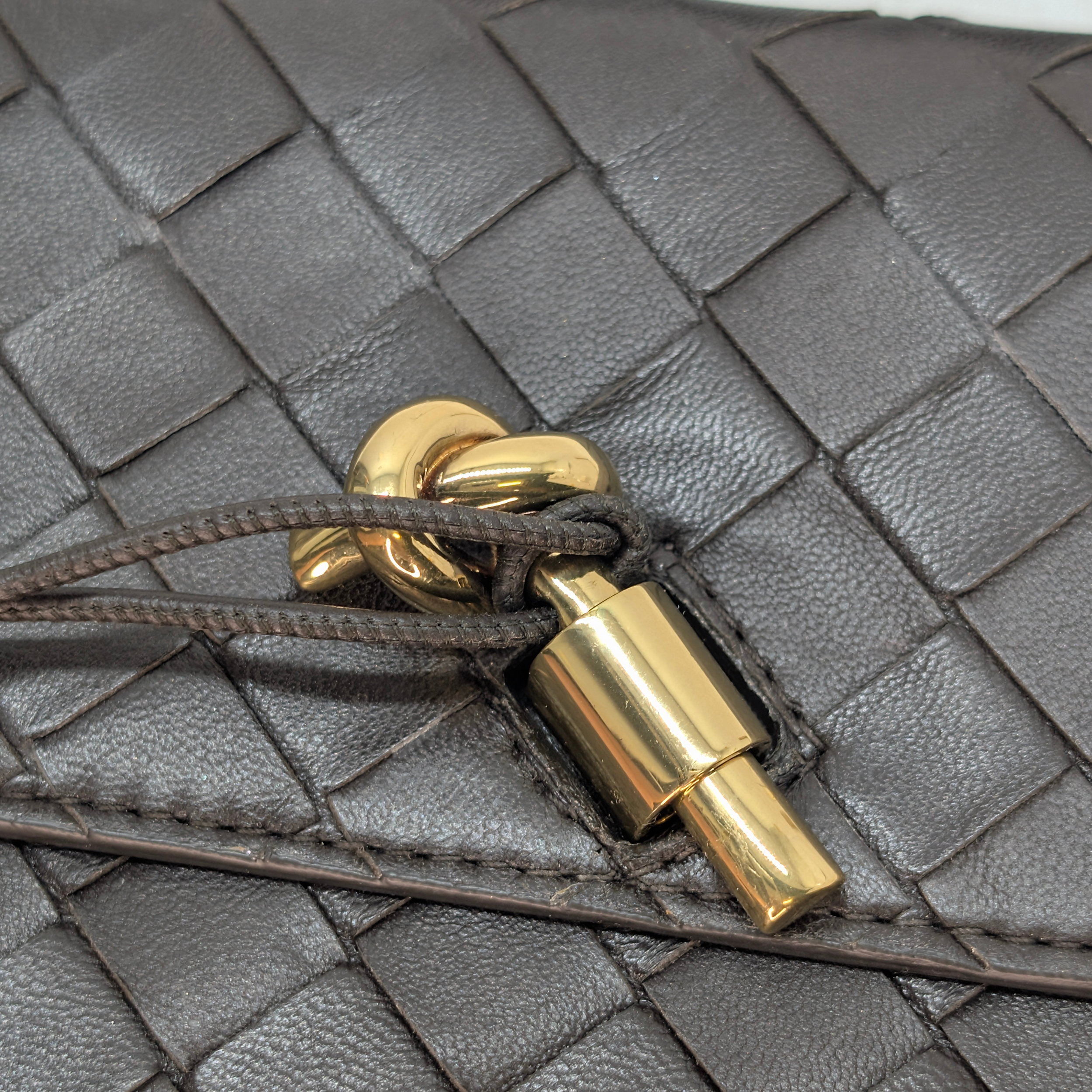 Bottega Veneta Nappa Intrecciato Long Andiamo Top Clutch Bag Brown