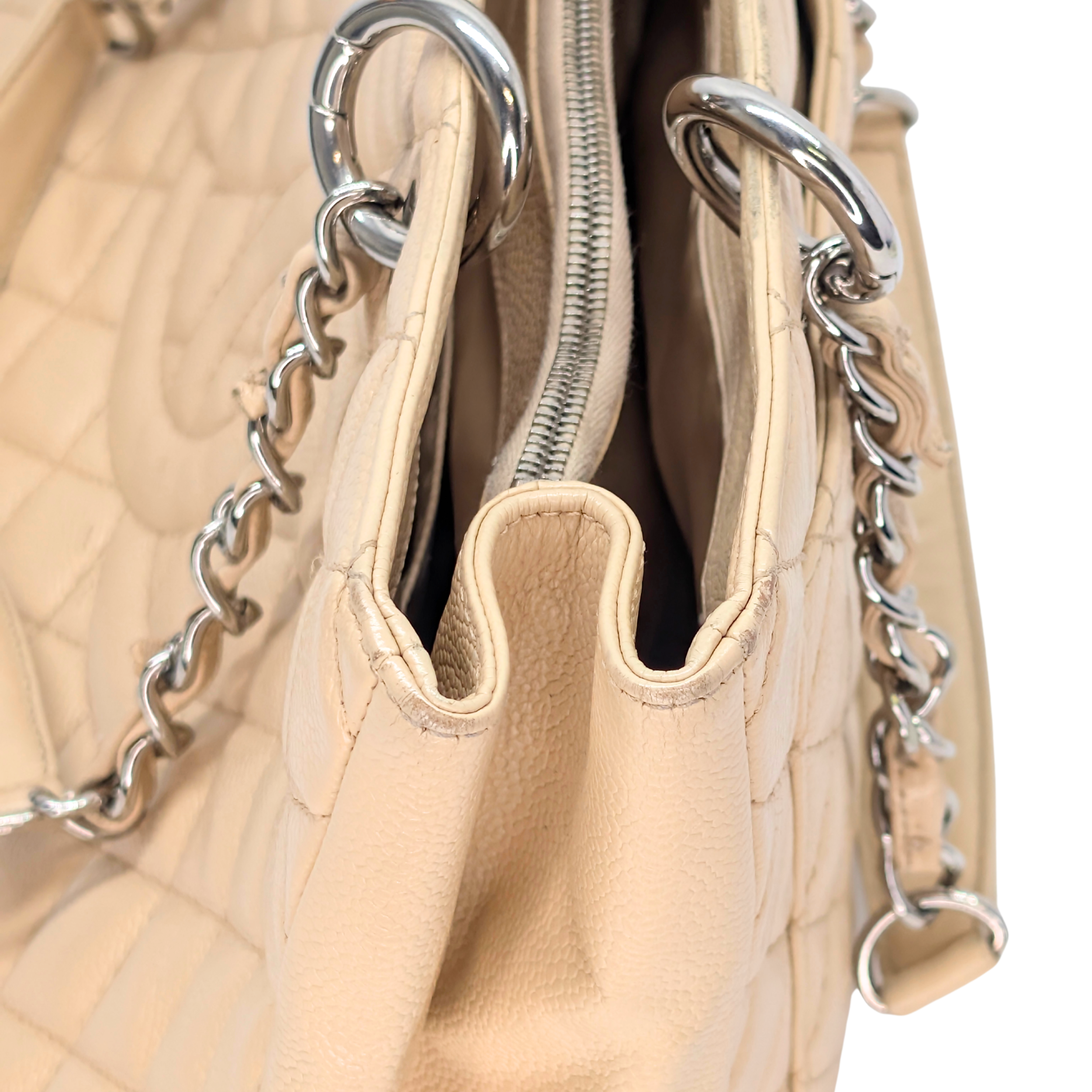 Chanel Quilted Caviar Grand Shopping Tote Beige