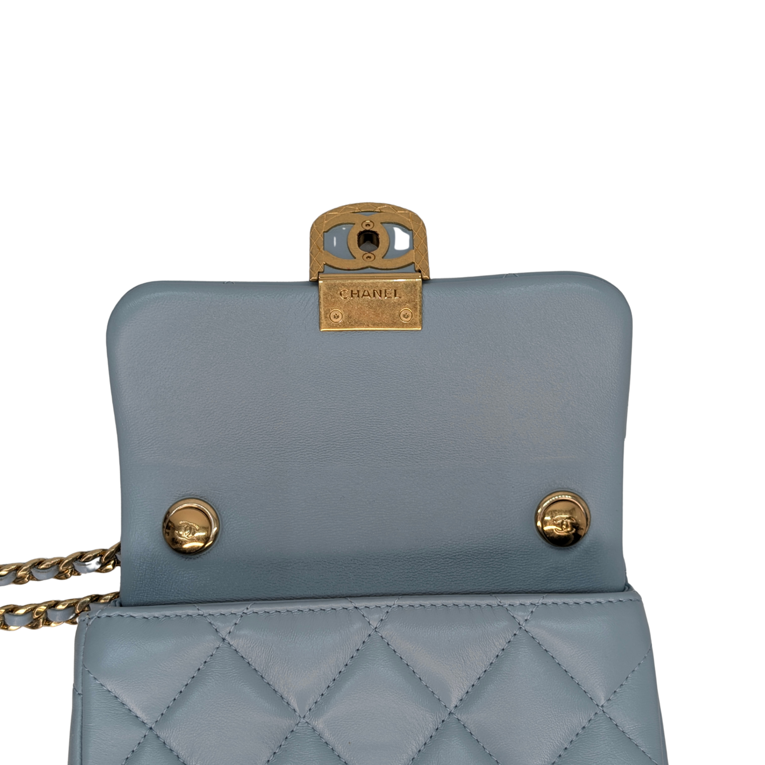 Chanel Quilted Lambskin Leather Mini Flap Bag Powder Blue