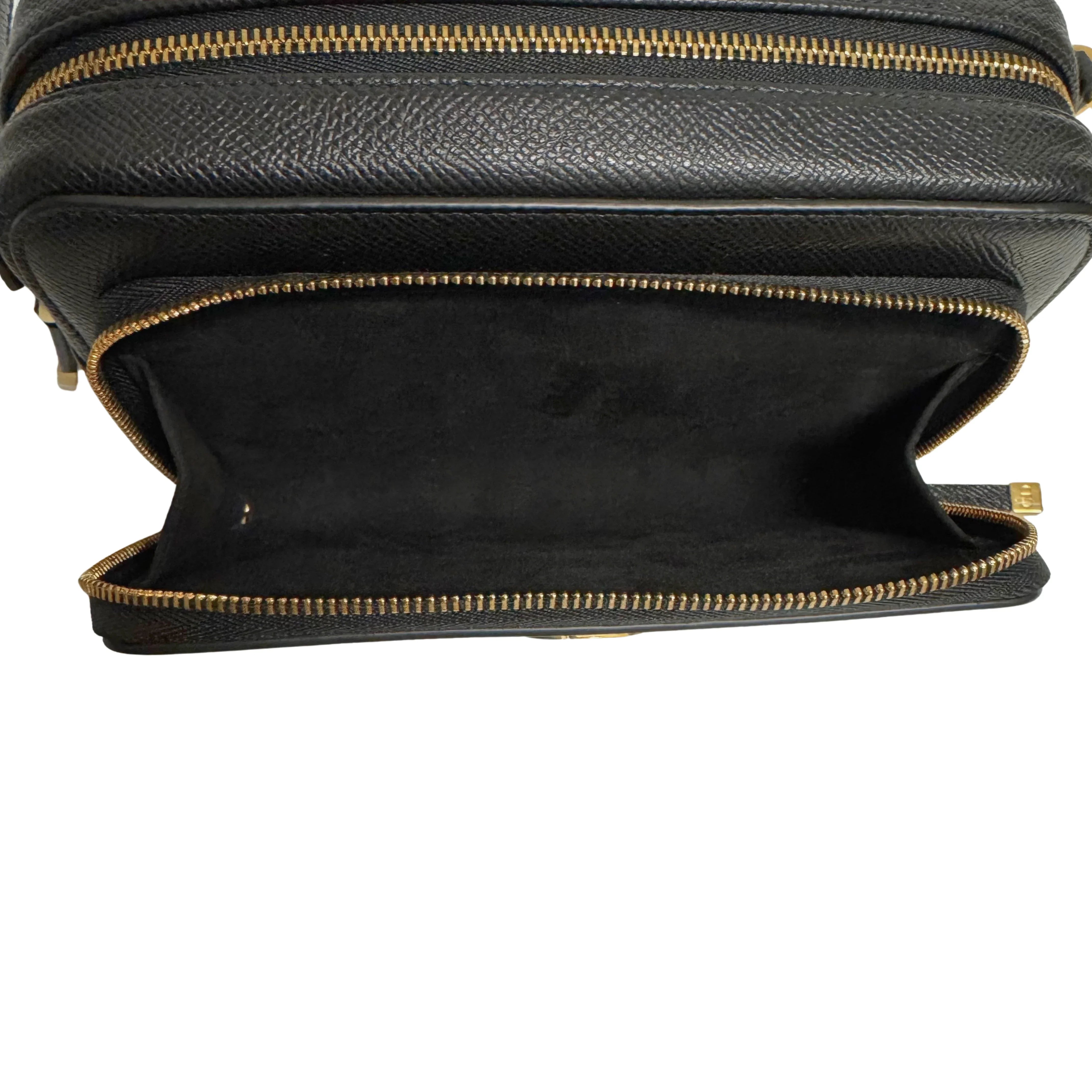 Christian Dior Caro Grained Leather Double Pouch Crossbody Bag Black - Lost Designer
