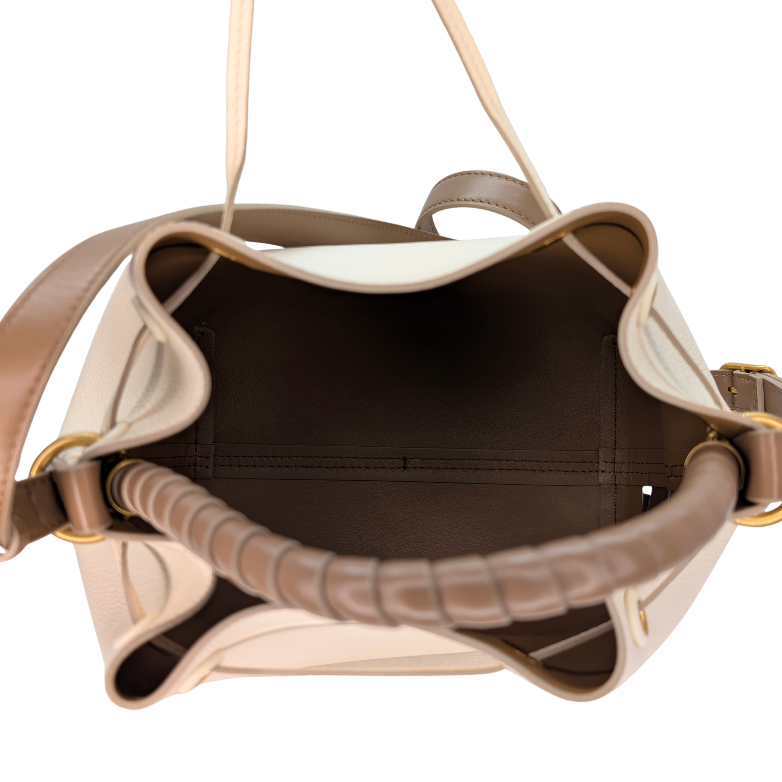 Grained Calfskin Marcie Bucket Bag Misty Ivory White