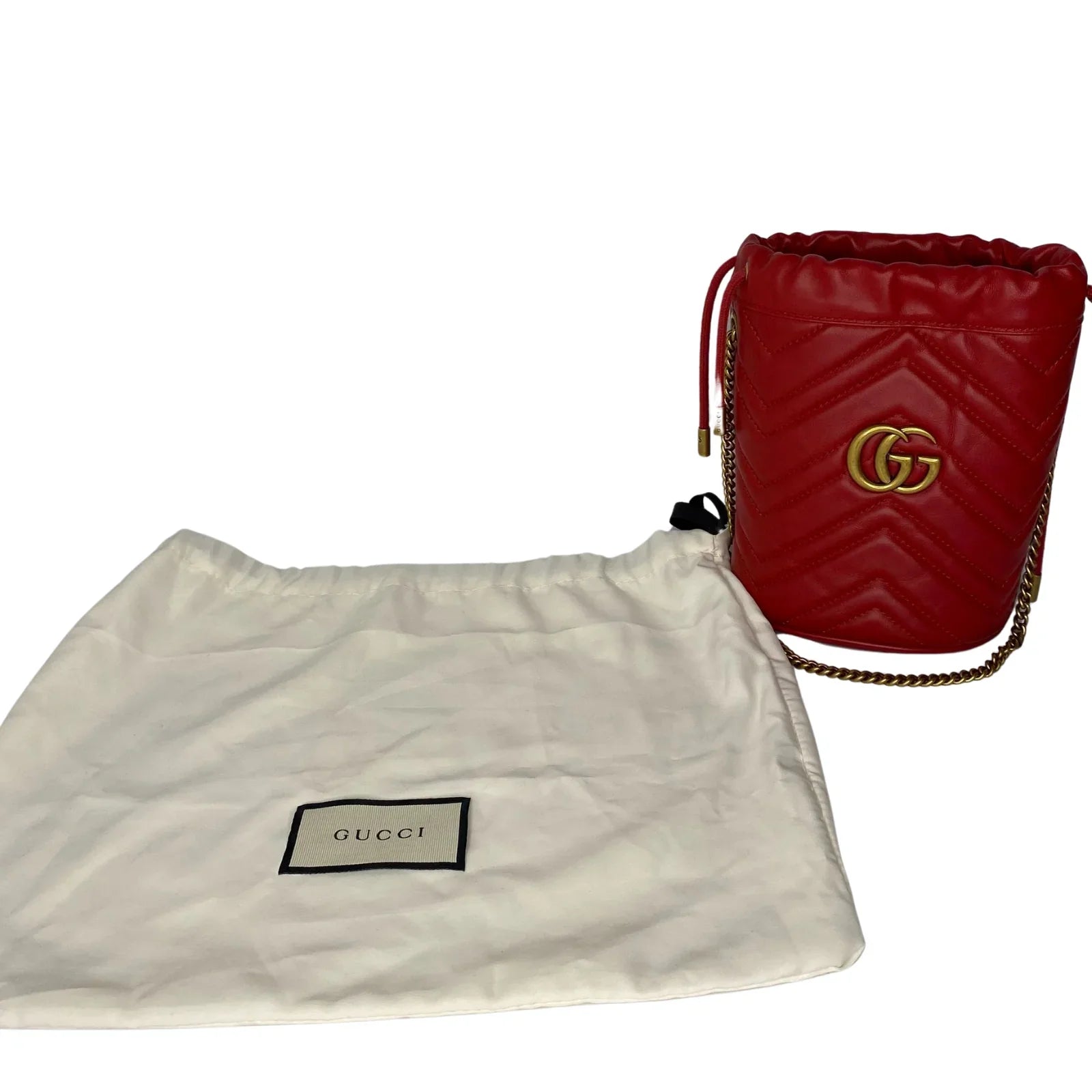 Gucci Calfskin Matelassé Mini GG Marmont Bucket Bag – Hibiscus Red - Lost Designer