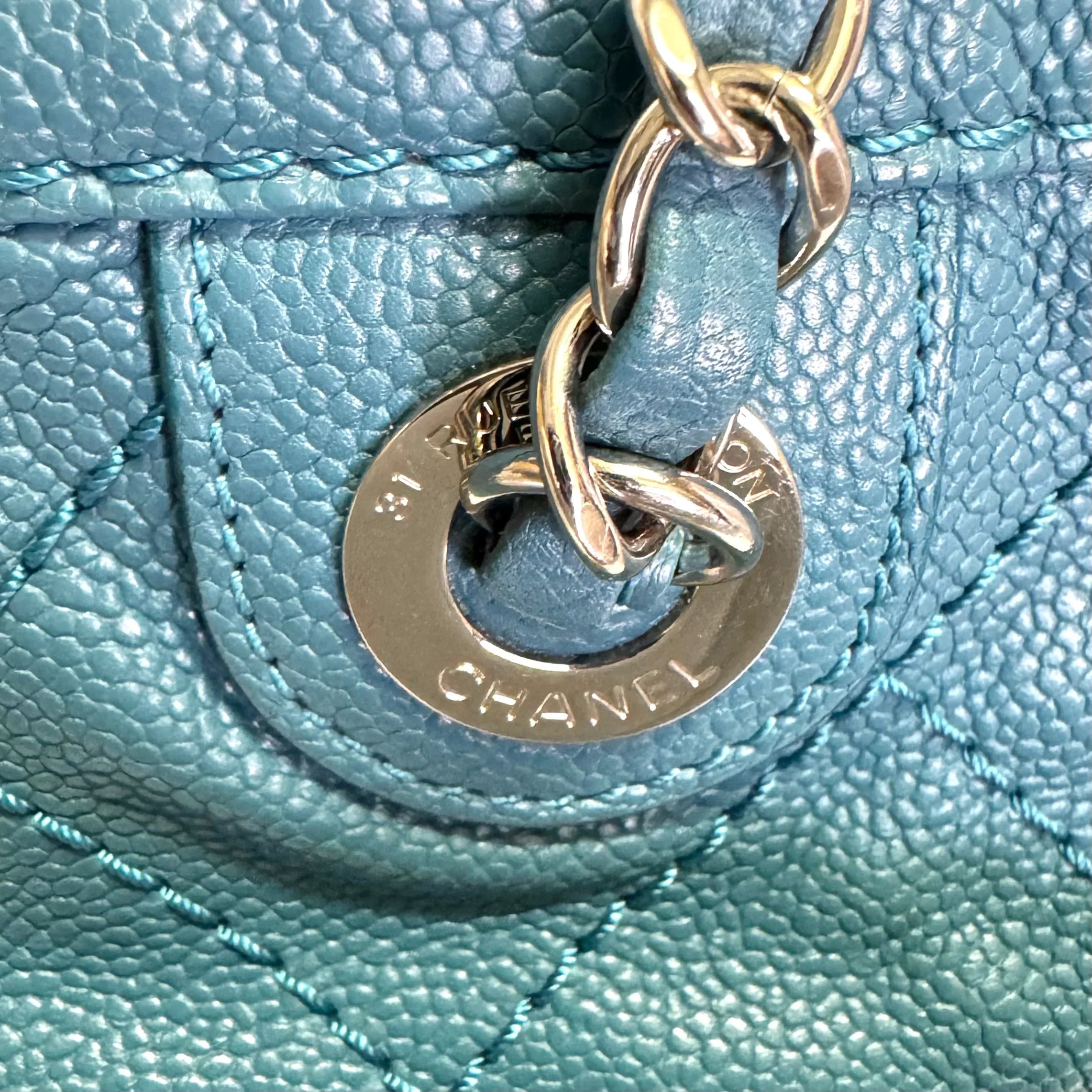 Chanel Everyday Grained Calfskin Quilted Bag Teal Blue - Lost Designer