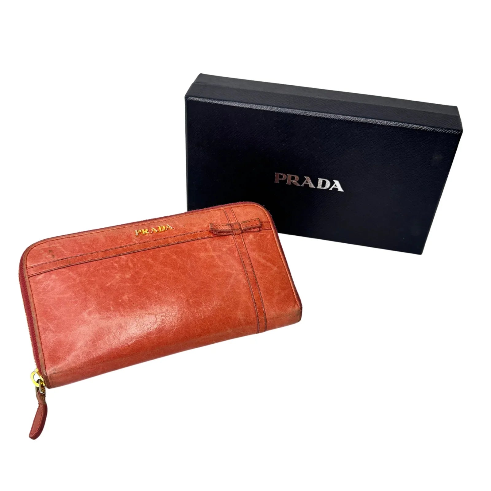 Prada Pink Leather Long Wallet with Zip Coin Compartment - Lost Designer