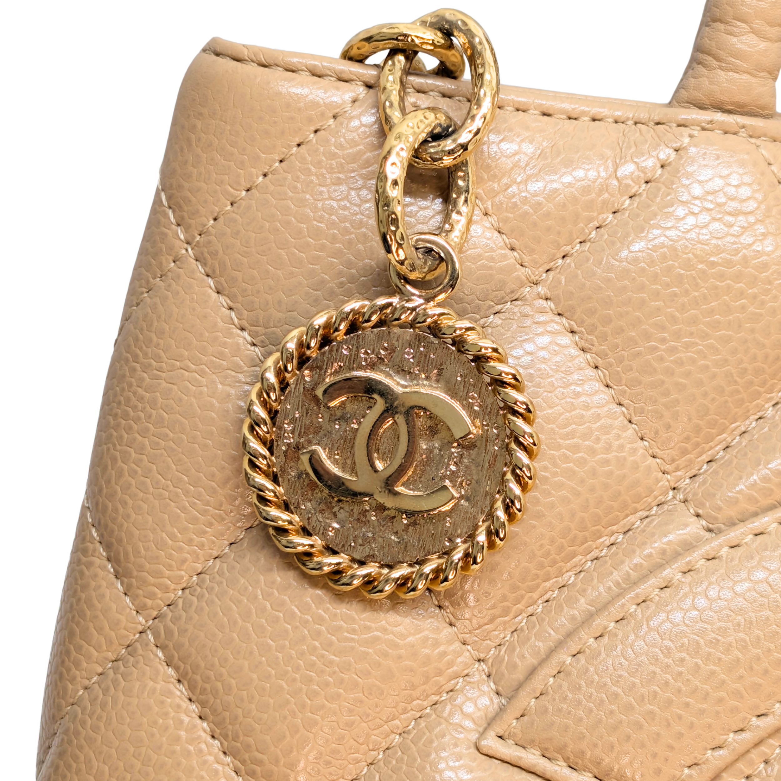 Chanel Caviar Medallion Tote Bag Beige