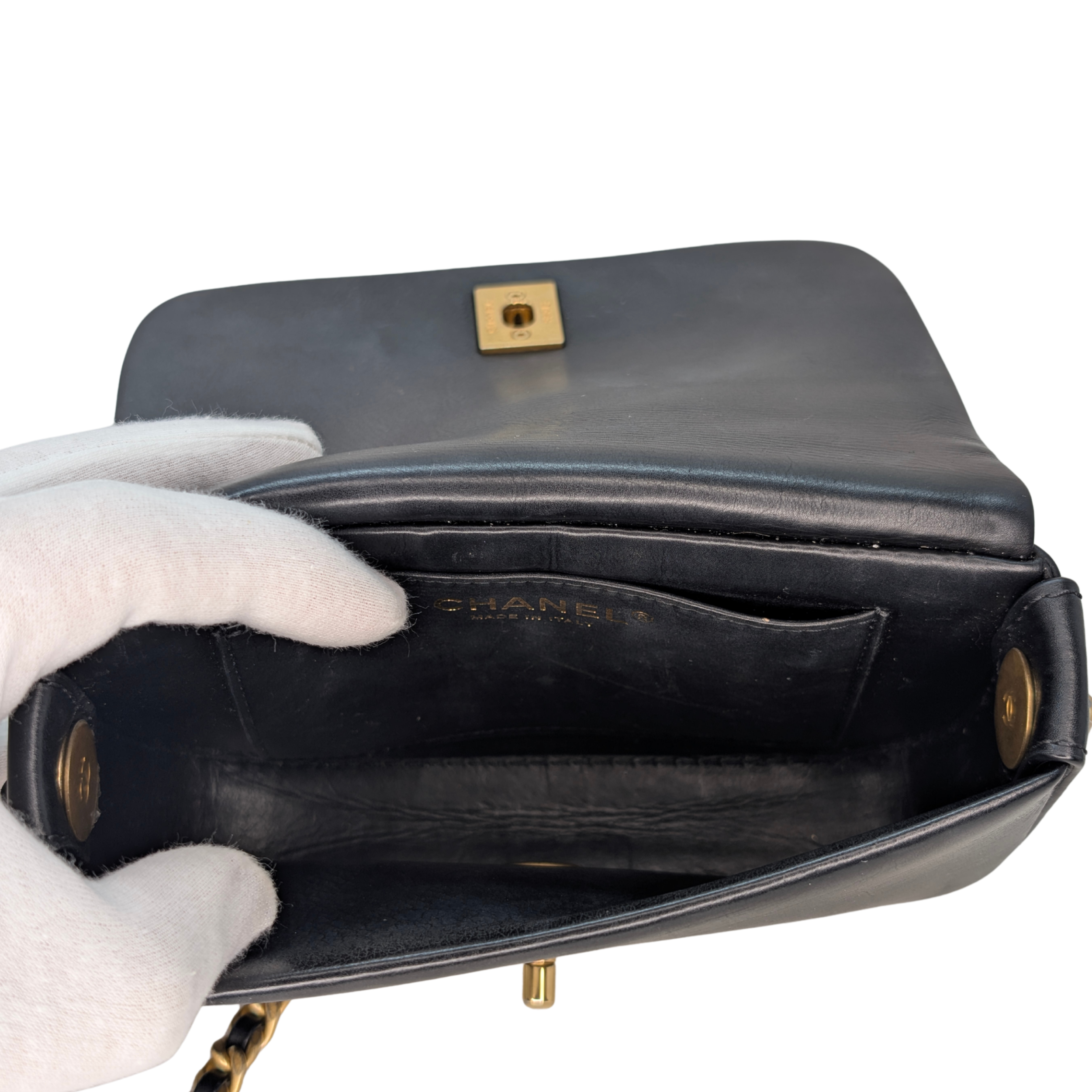 Chanel Quilted Mini Nailed CC Flap Bag Black