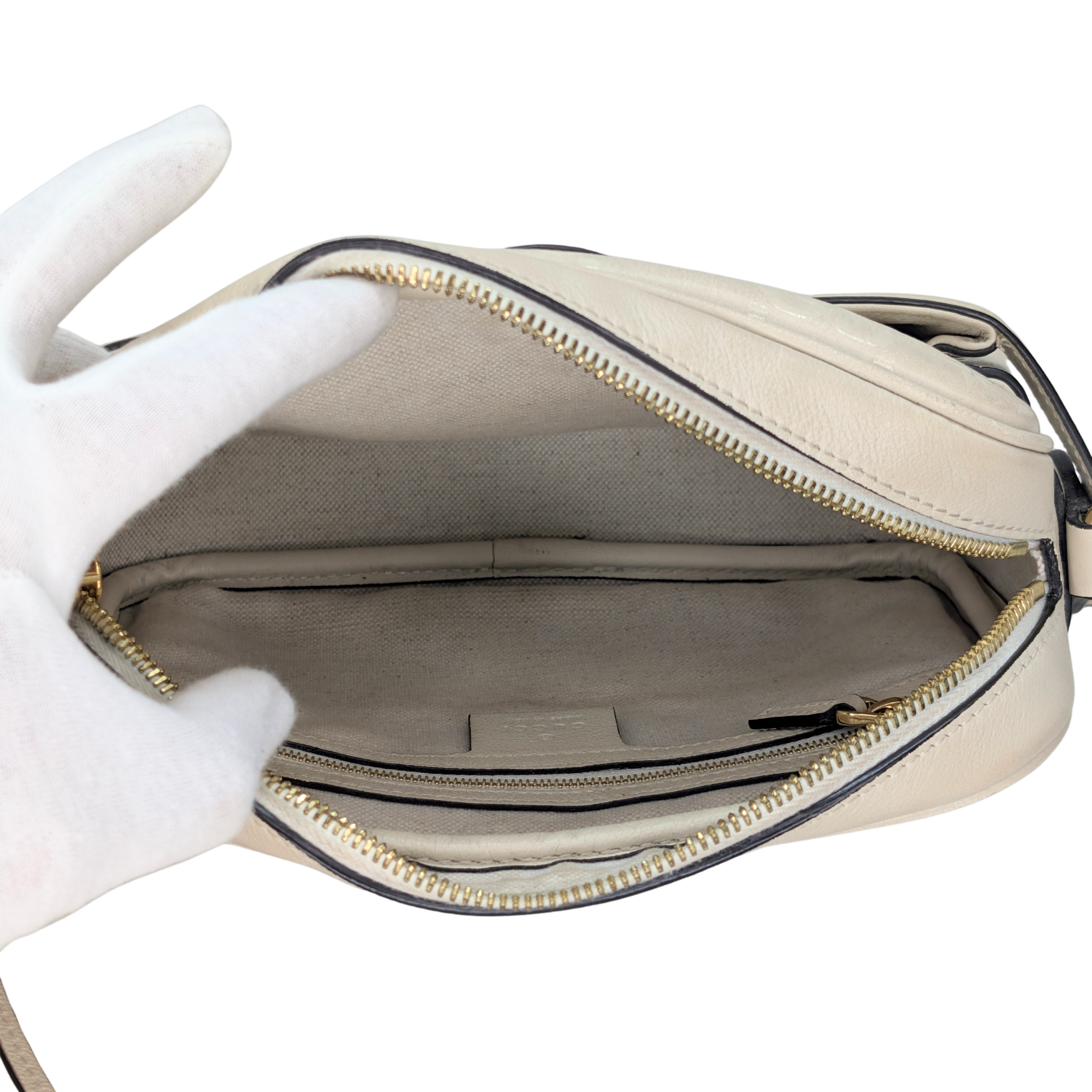 Gucci White GG Star Leather Camera Shoulder Bag