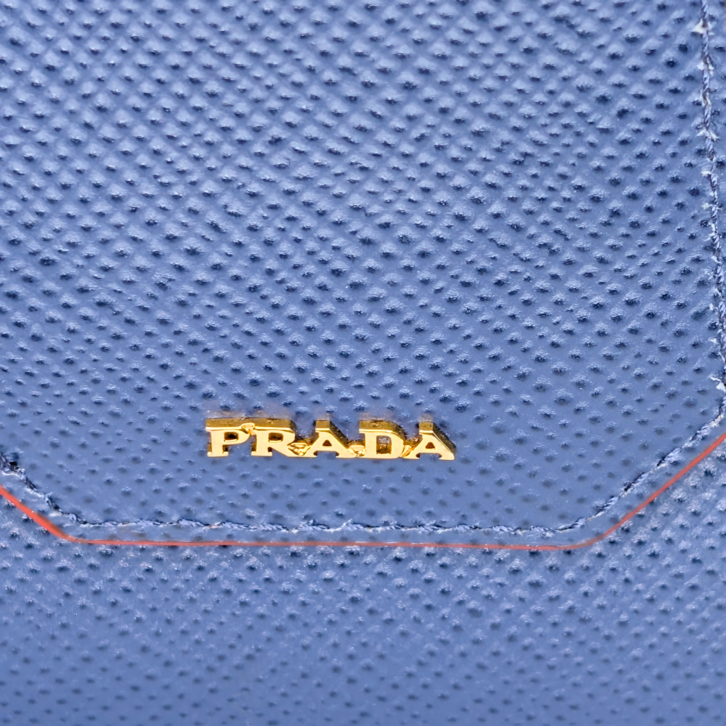 Prada Saffiano Cuir Double Bag Medium Navy