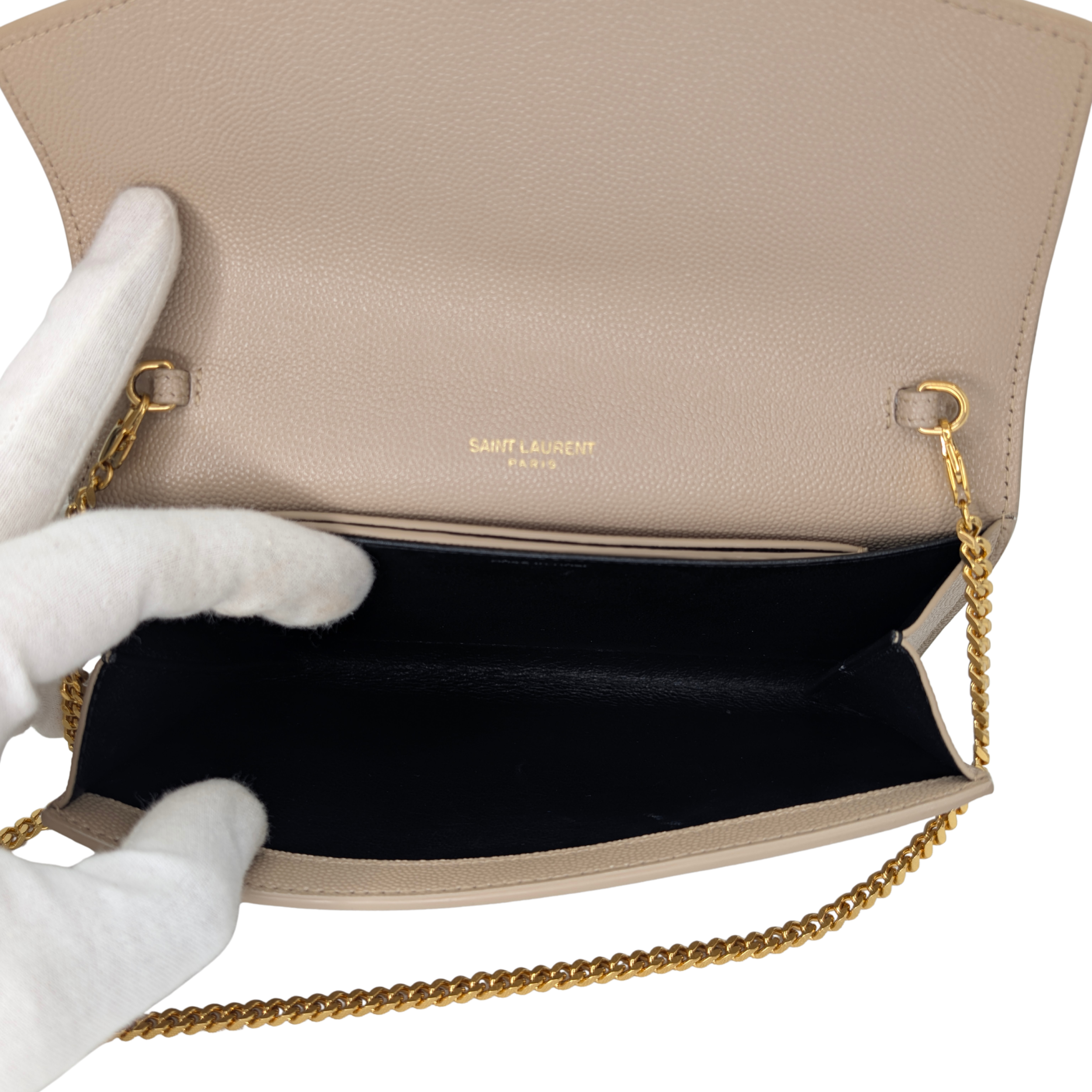 Saint Laurent Uptown Wallet on Chain Dark Beige