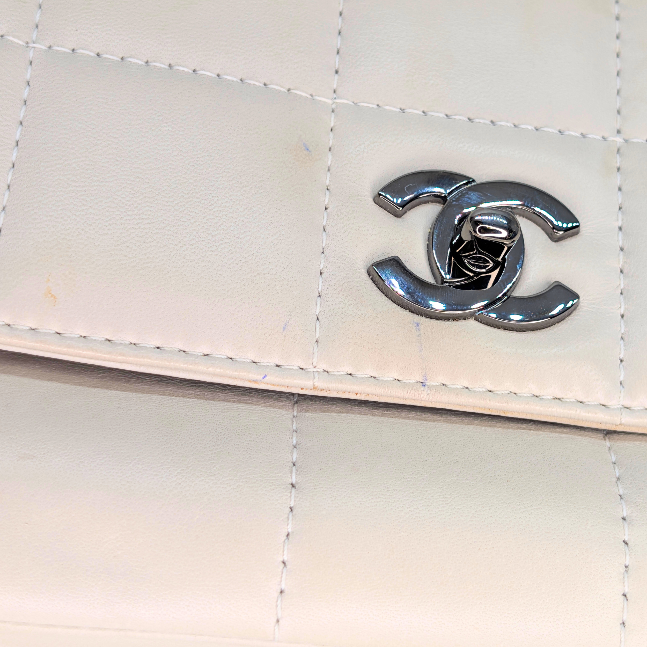 Chanel Chocolate Bar Multichain Square Quilt Flap Bag Off White