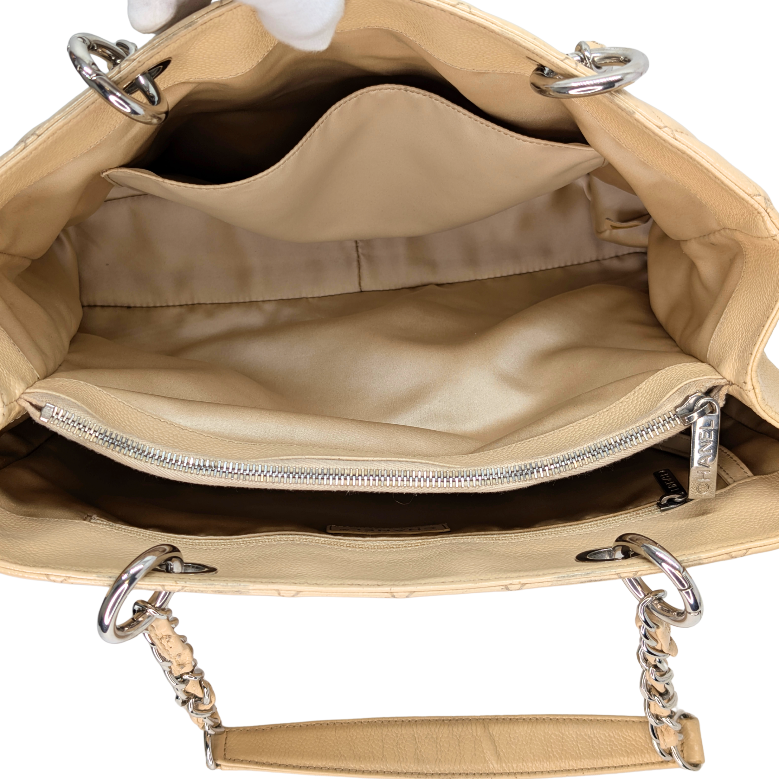 Chanel Quilted Caviar Grand Shopping Tote Beige