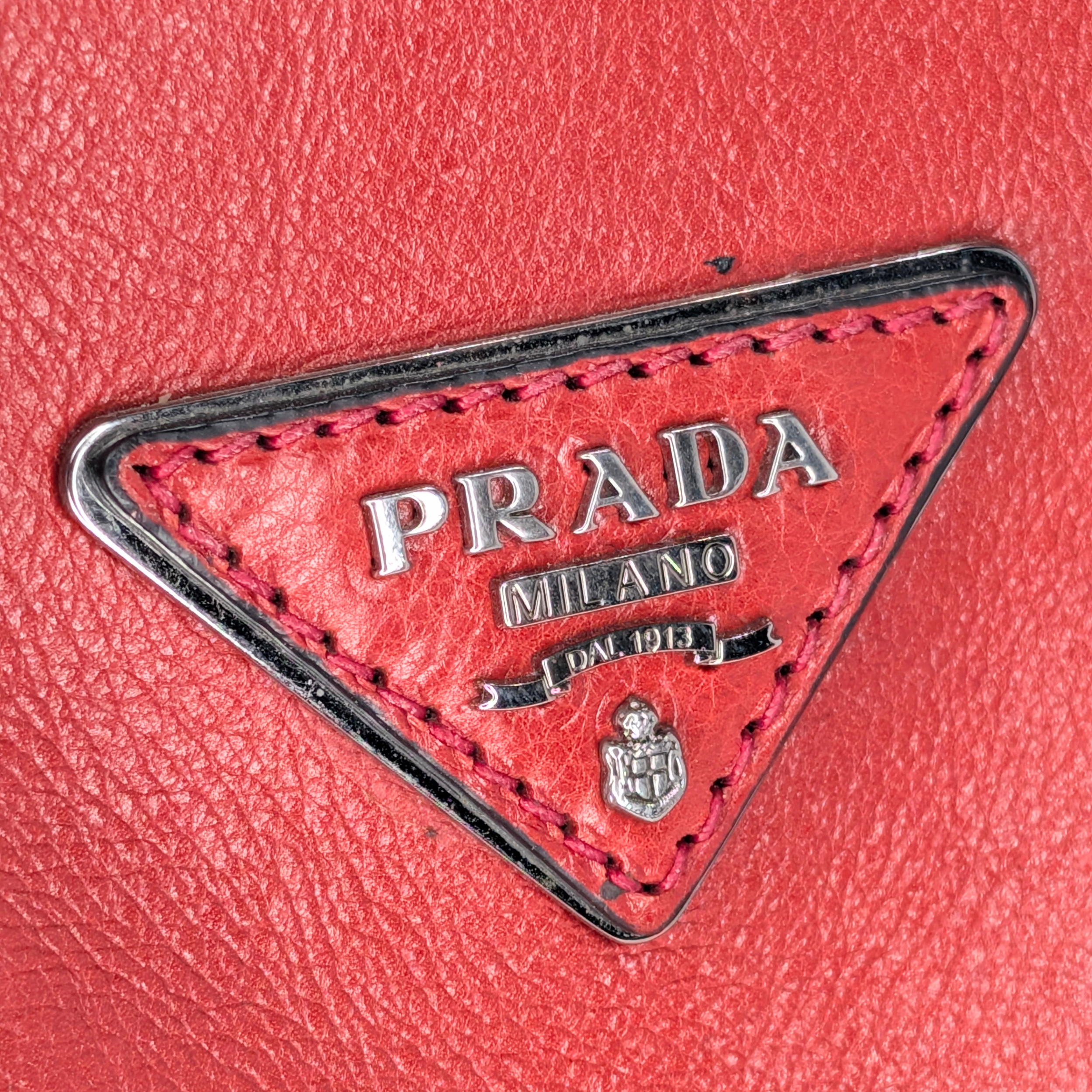 Prada Glace Calf Leather Twin Pocket Double Handle Tote Red