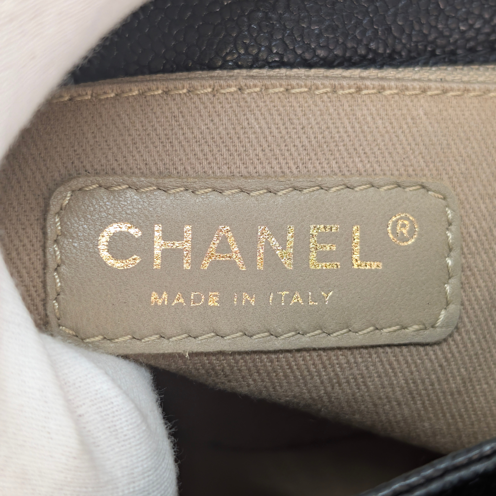 Chanel Mademoiselle 2.55 Cavier Leather Lock Flap Bag Black