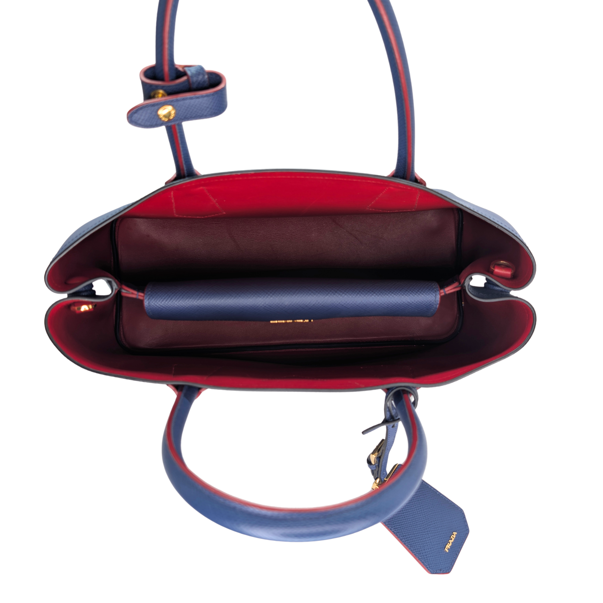Prada Saffiano Cuir Double Bag Medium Navy