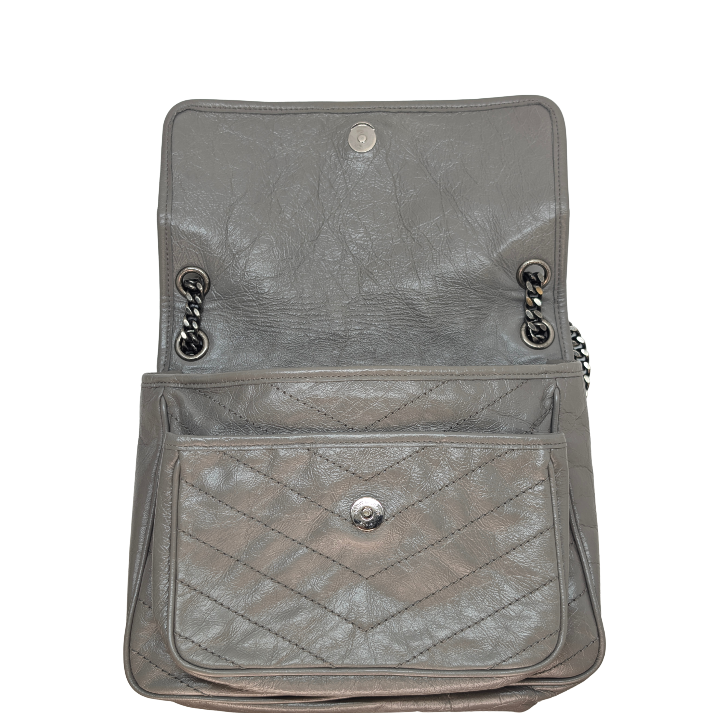 Saint Laurent Crinkled Calfskin Matelasse Monogram Medium Niki Bag