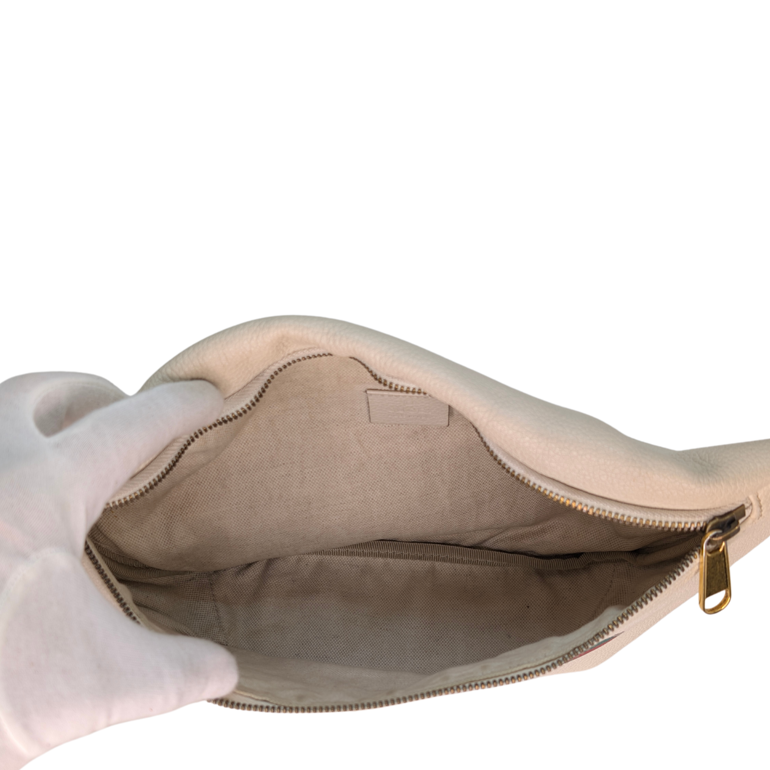 Gucci Grained Calfskin Logo Belt Bum Bag Beige