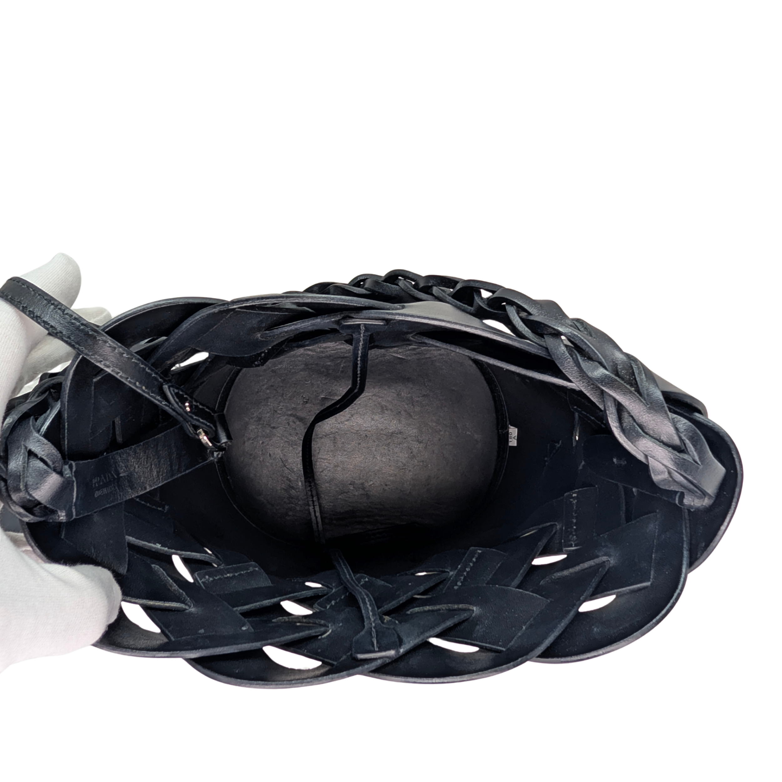 Prada Vitello Intrecciato Tress Bucket Bag Black