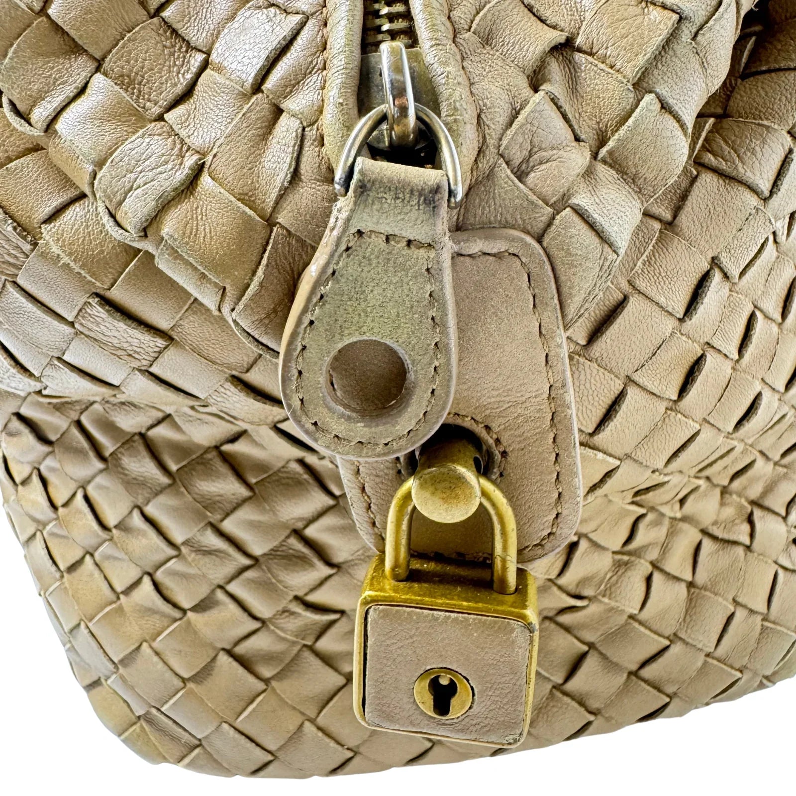 Bottega Veneta Nappa Intrecciato Padlock Montaigne Moutarde Beige Bag - Lost Designer