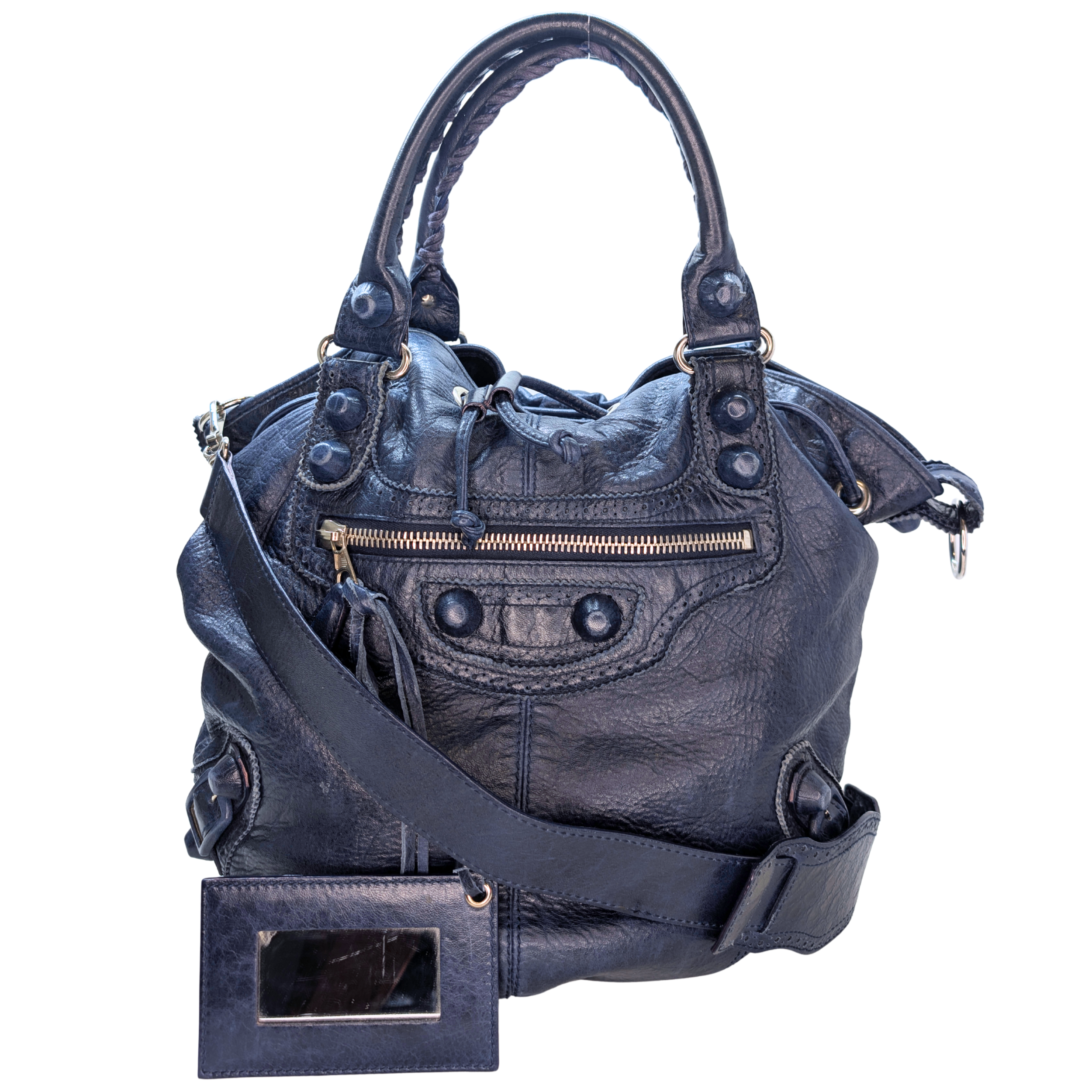 Balenciaga Pompon Motocross City Bag Navy