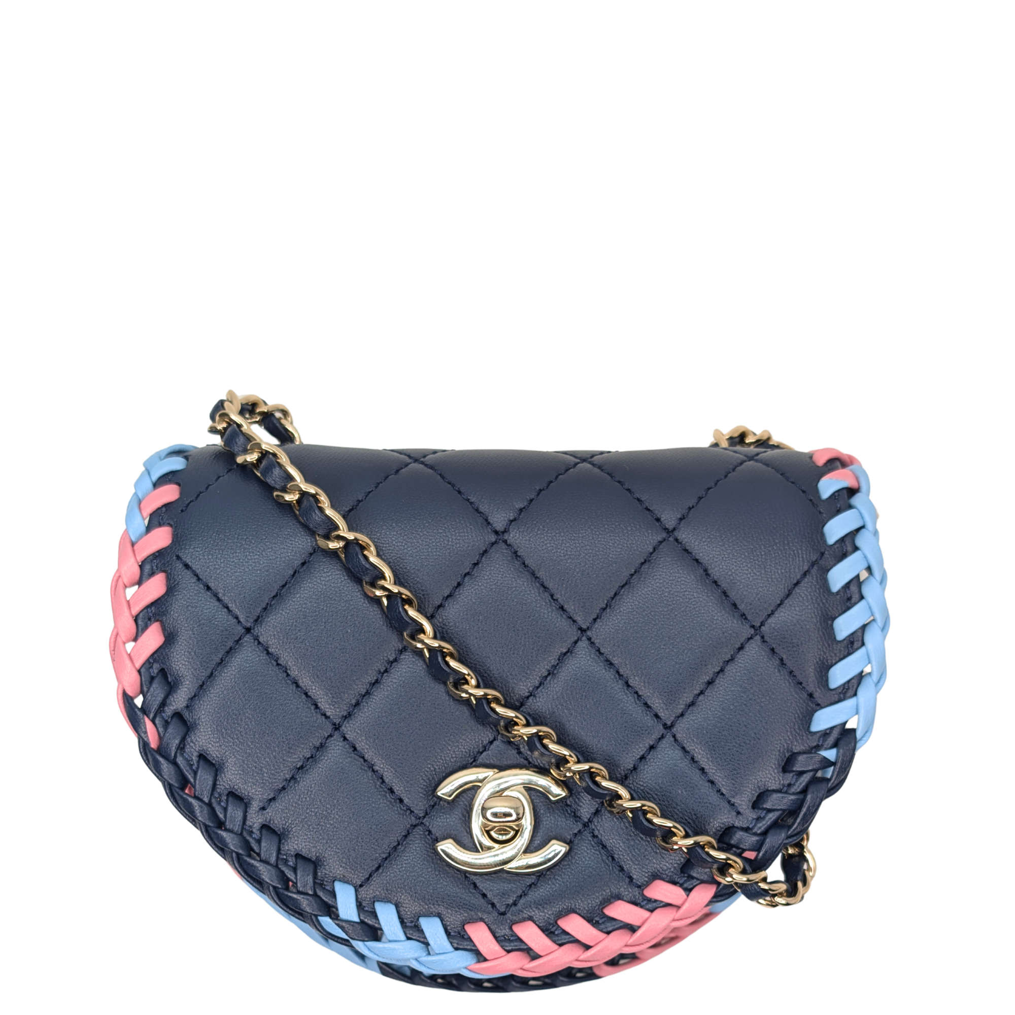 Chanel Braided Mini Messenger Flap Bag Navy Blue