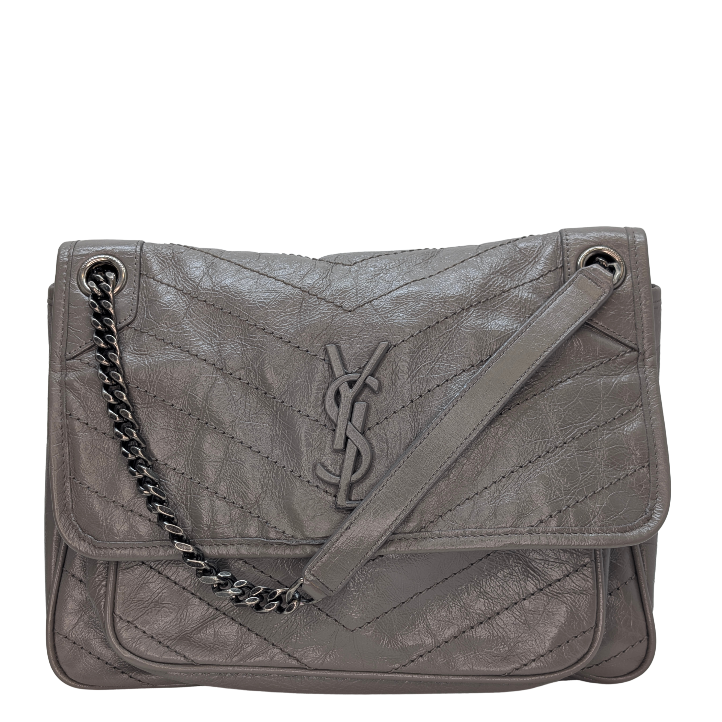 Saint Laurent Crinkled Calfskin Matelasse Monogram Medium Niki Bag