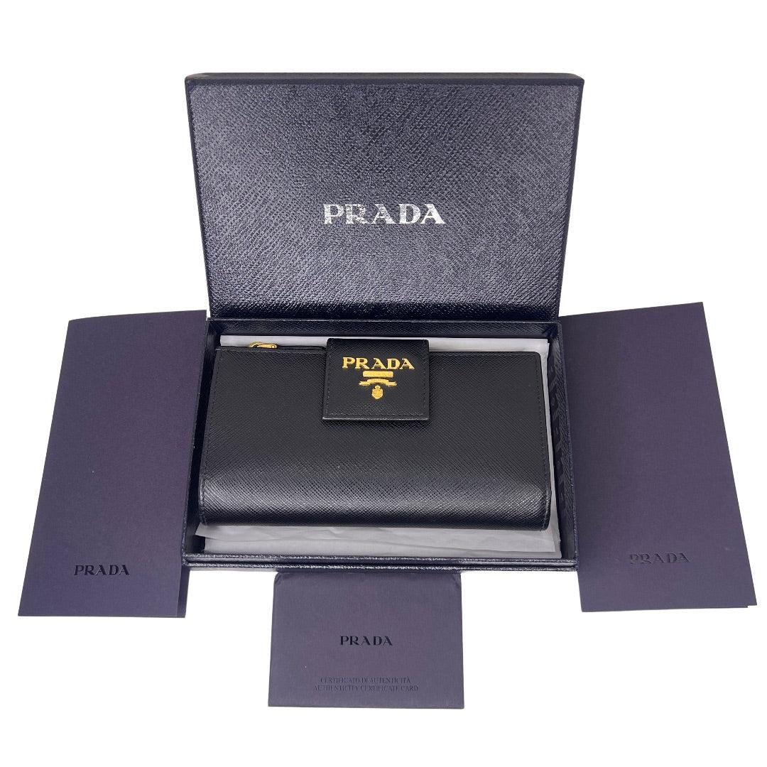 Prada Saffiano Metal Leather Continental Wallet Black - Lost Designer